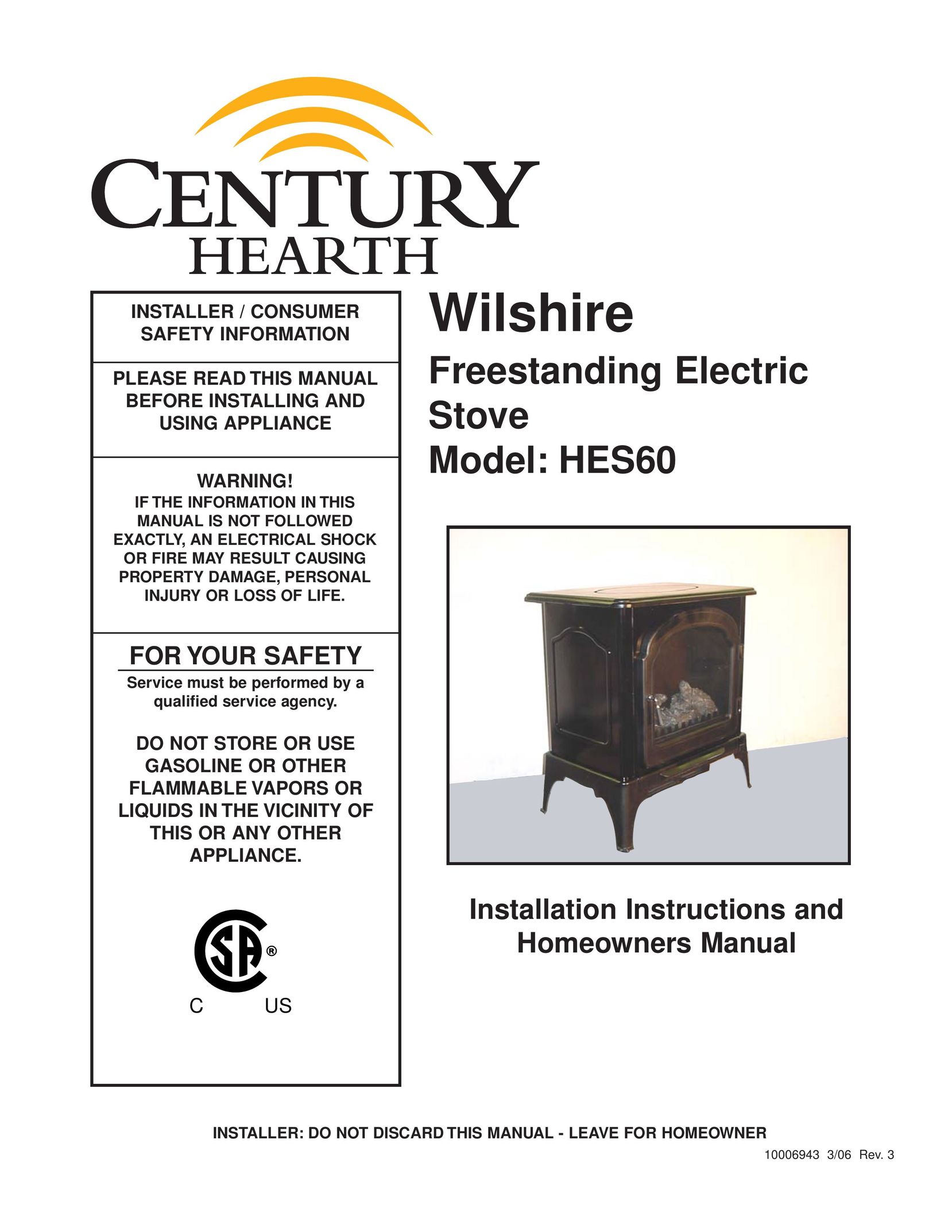 Century HES60 Stove User Manual