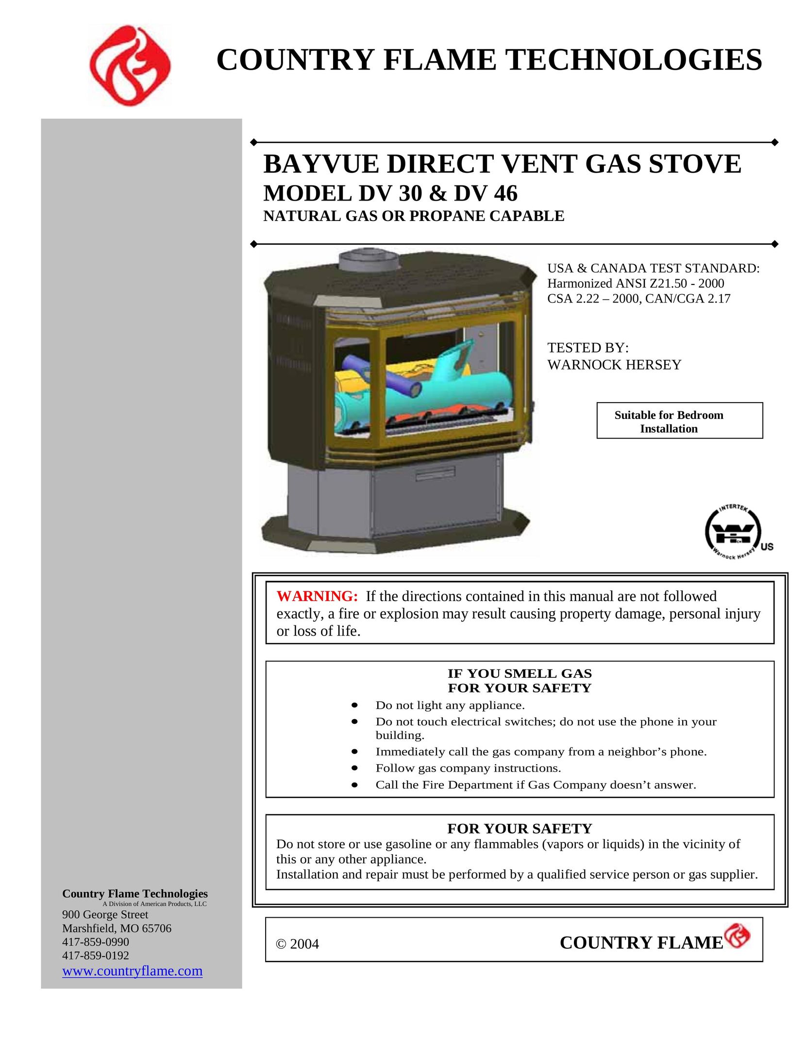 Country Flame DV 30 Stove User Manual