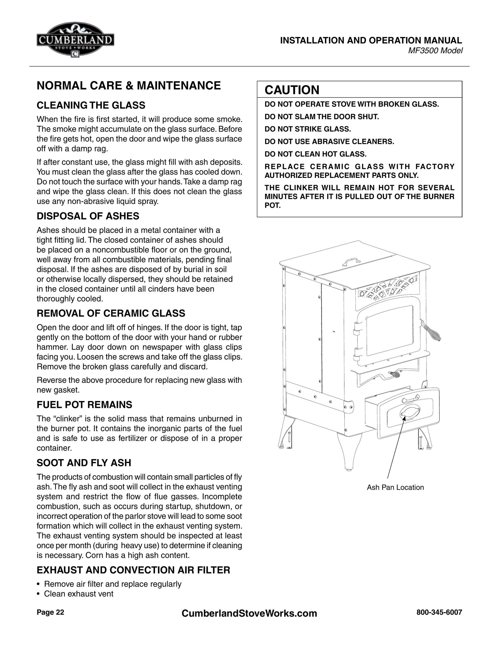 Cumberland Stove Works MF3500 Stove User Manual