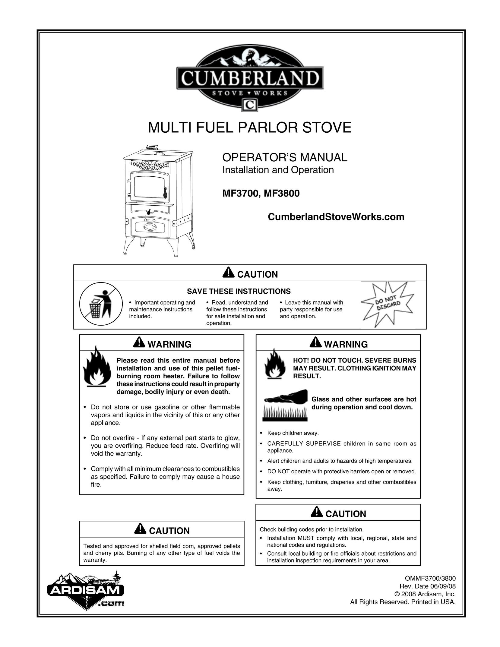 Cumberland Stove Works MF3700 Stove User Manual