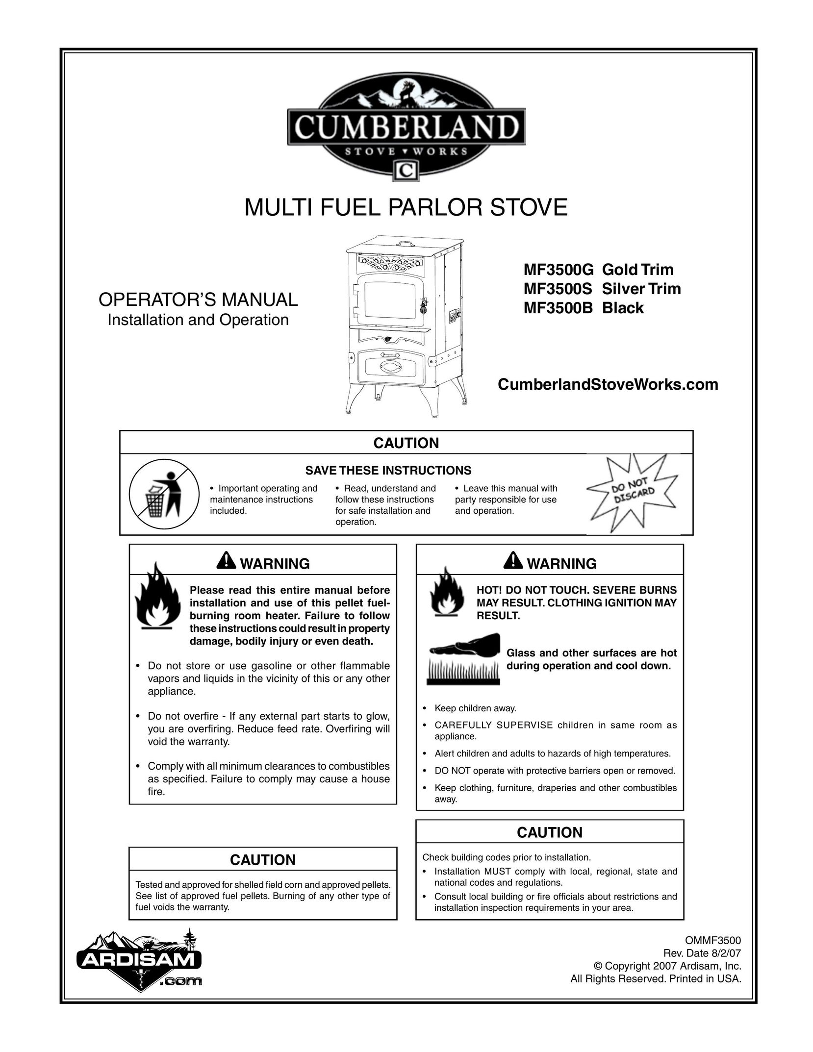 Cumberland Stove Works OMMF3500 Stove User Manual