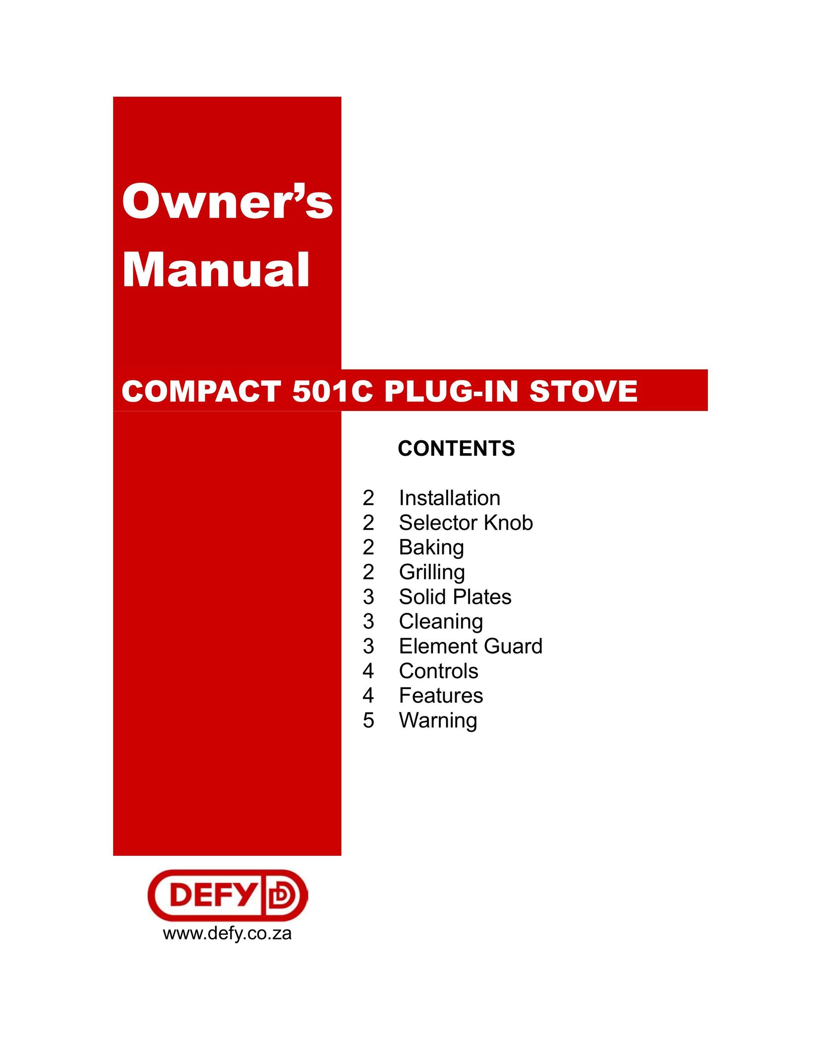 Defy Appliances 501C Stove User Manual