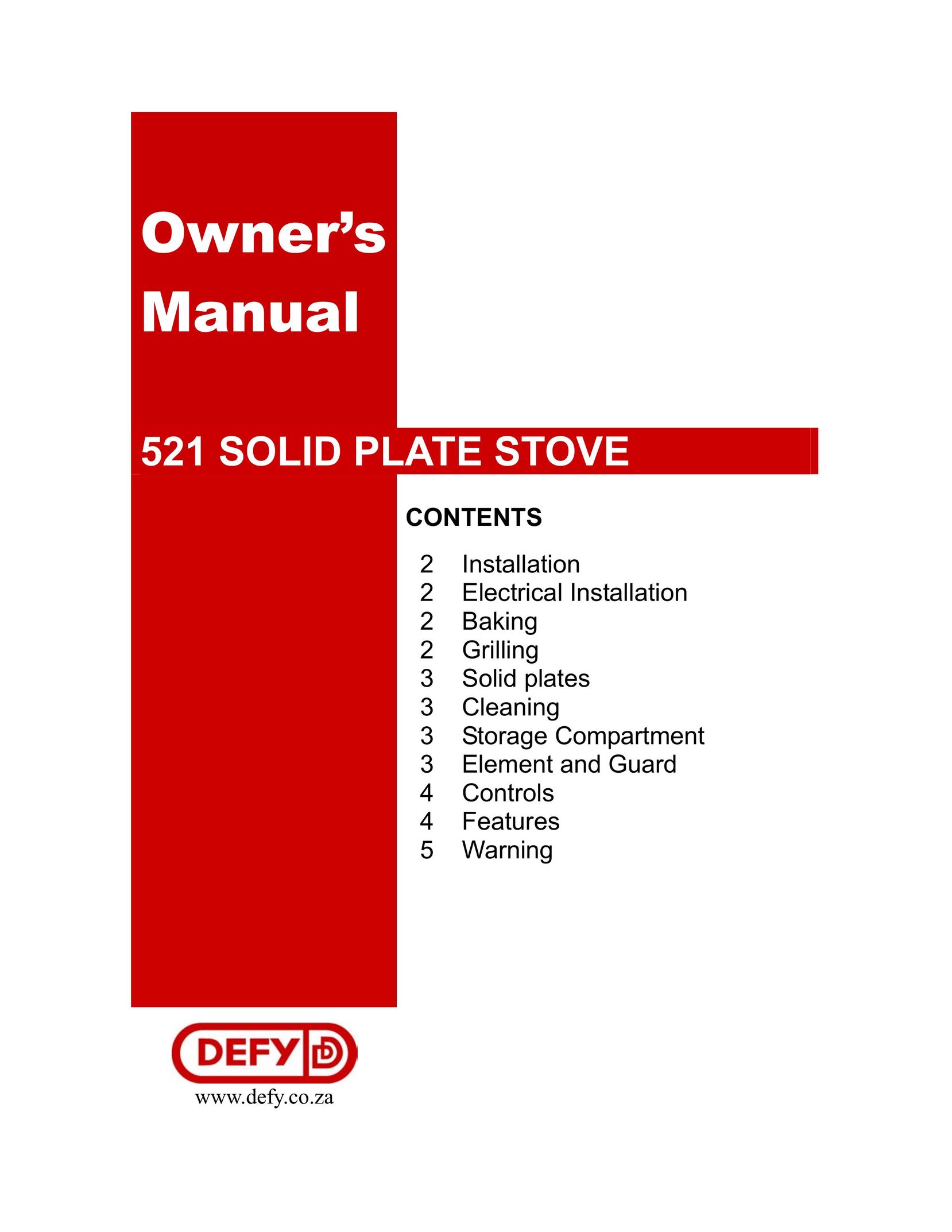 Defy Appliances 521 Stove User Manual