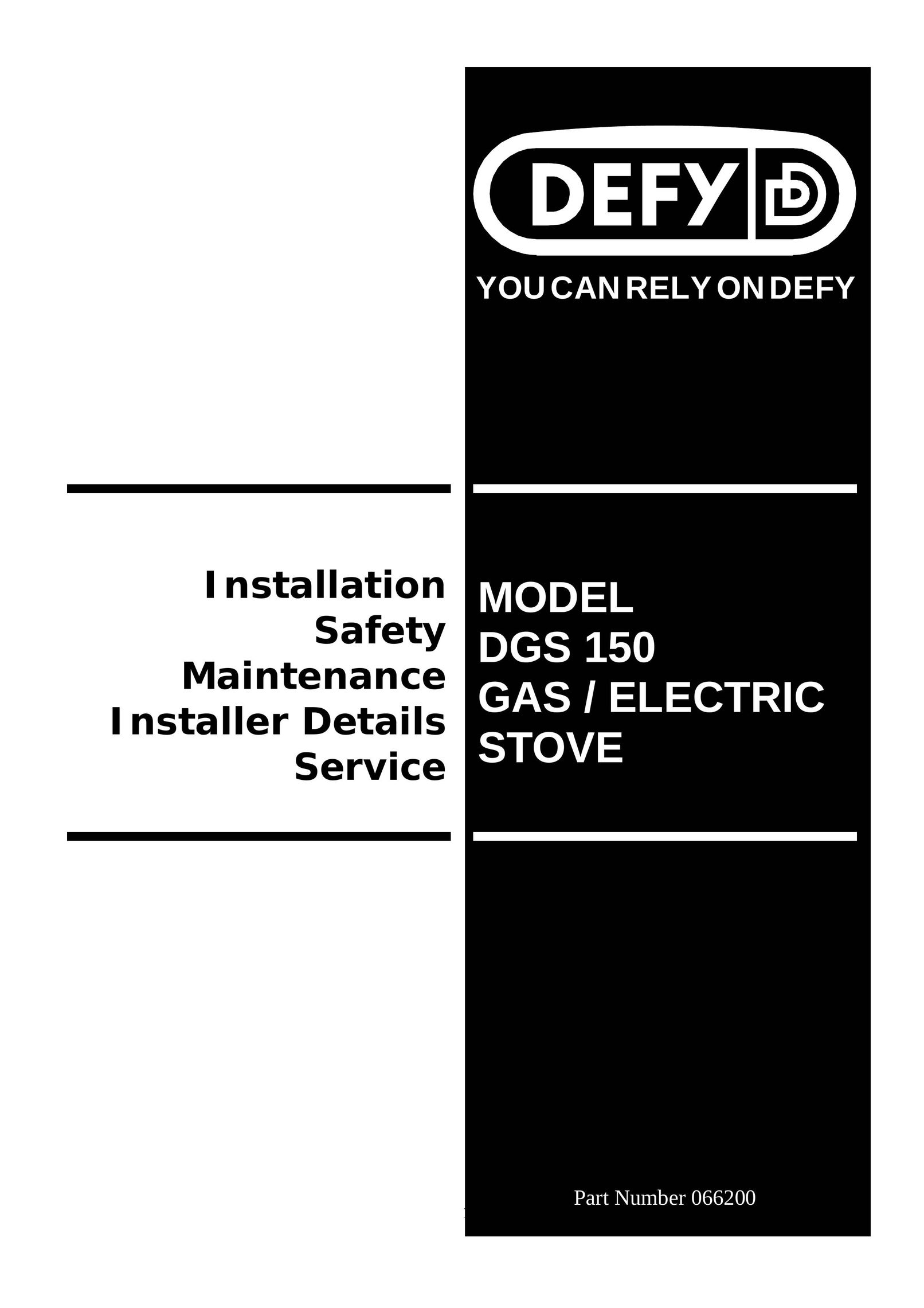 Defy Appliances 66200 Stove User Manual