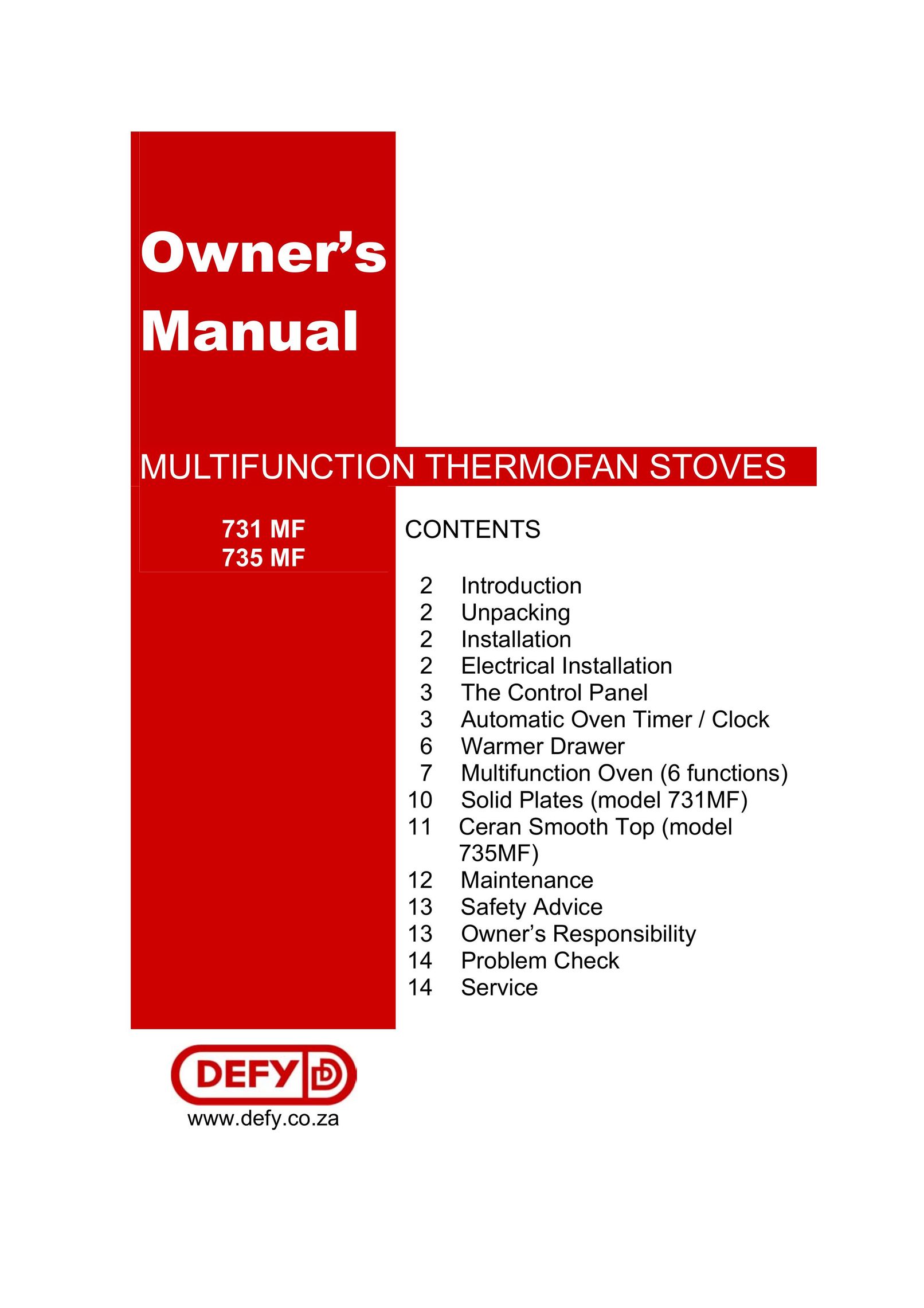 Defy Appliances 735 MF Stove User Manual