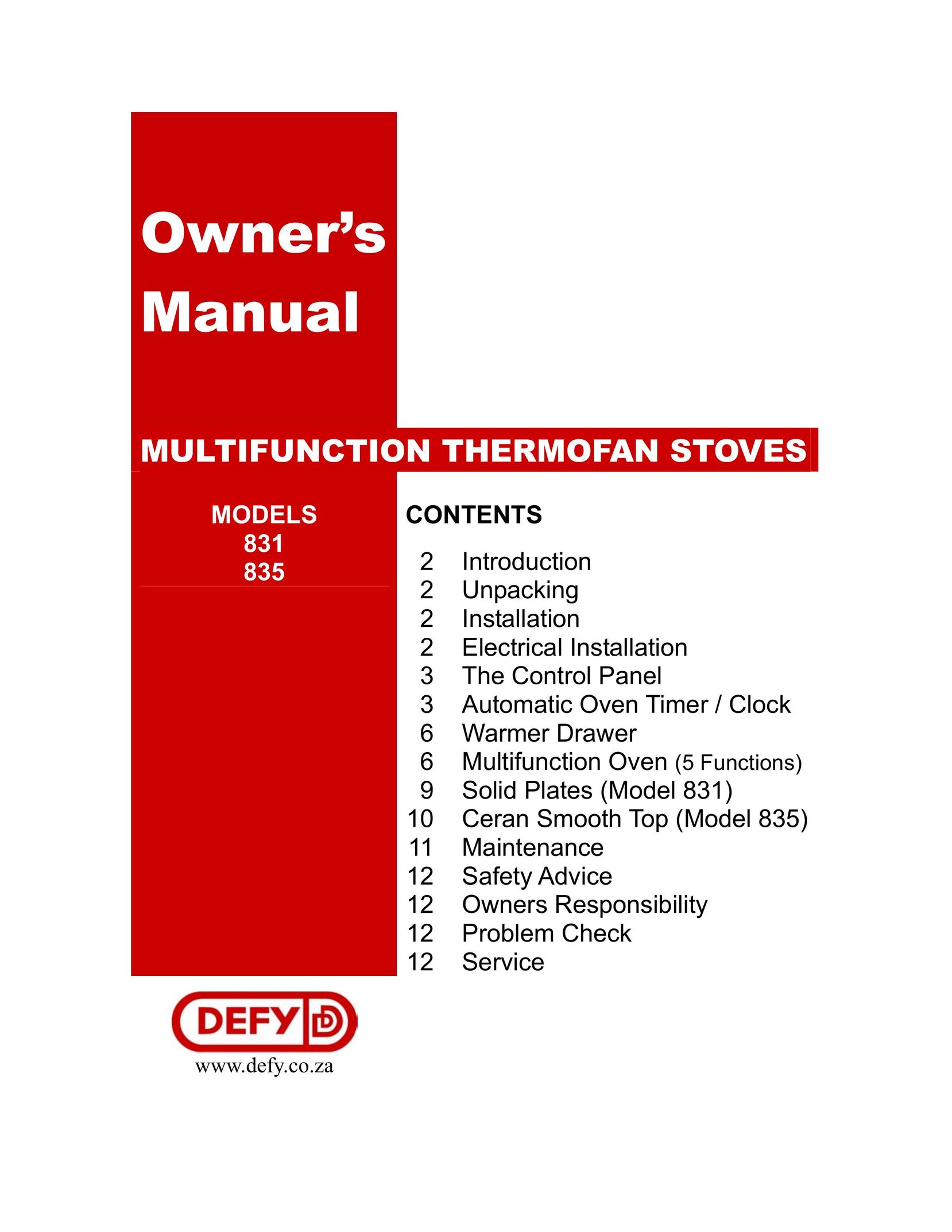 Defy Appliances 831 Stove User Manual