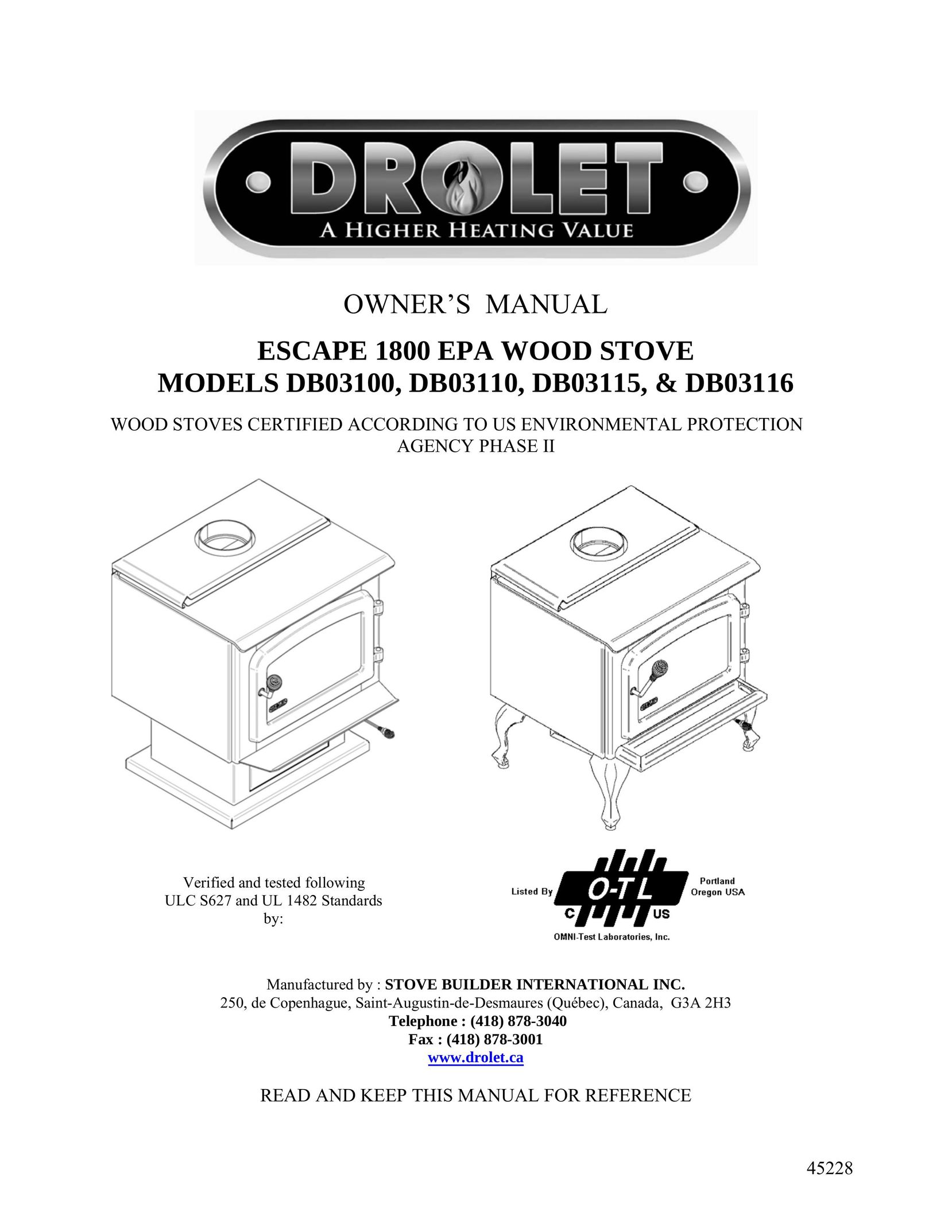 Drolet DB03110 Stove User Manual