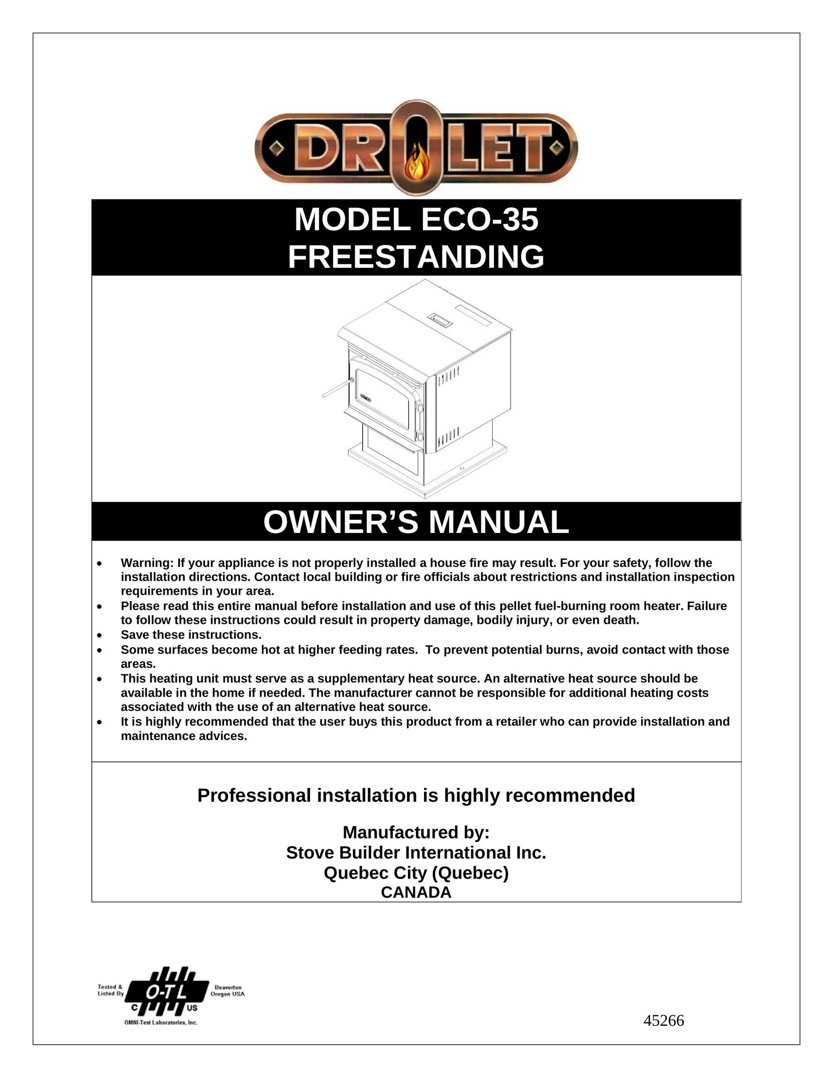 Drolet ECO-35 Stove User Manual