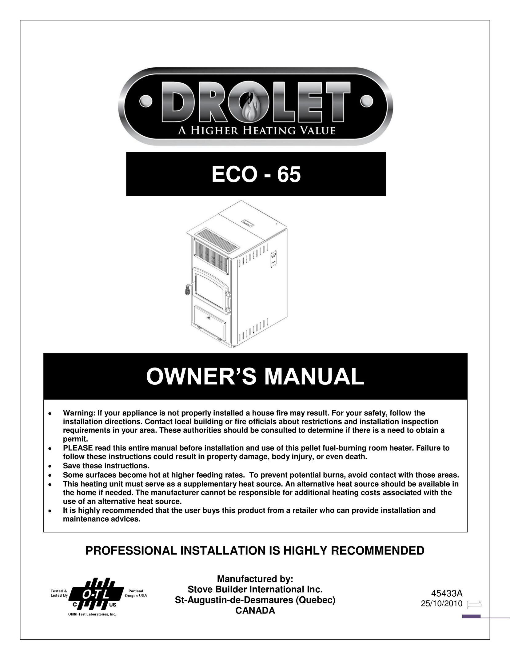 Drolet ECO-65 Stove User Manual