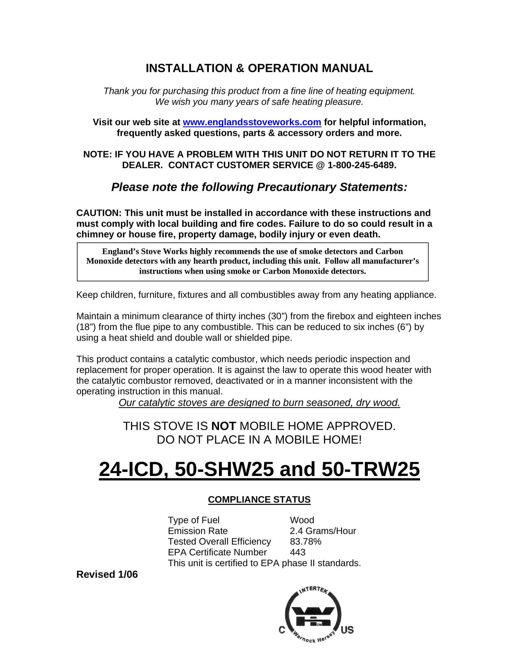 England's Stove Works 24-ICD Stove User Manual