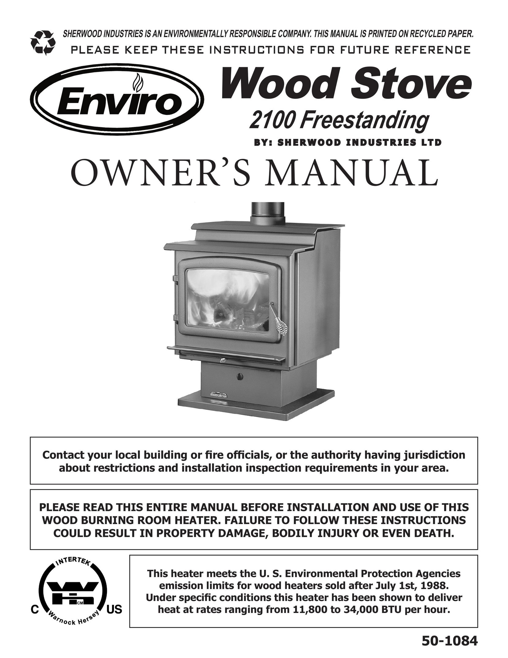 Enviro 2100 Freestanding Stove User Manual