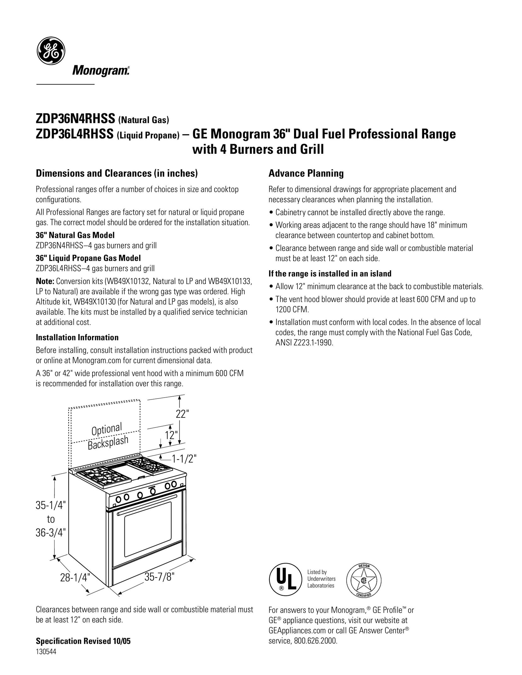 GE ZDP36L4RHSS4 Stove User Manual