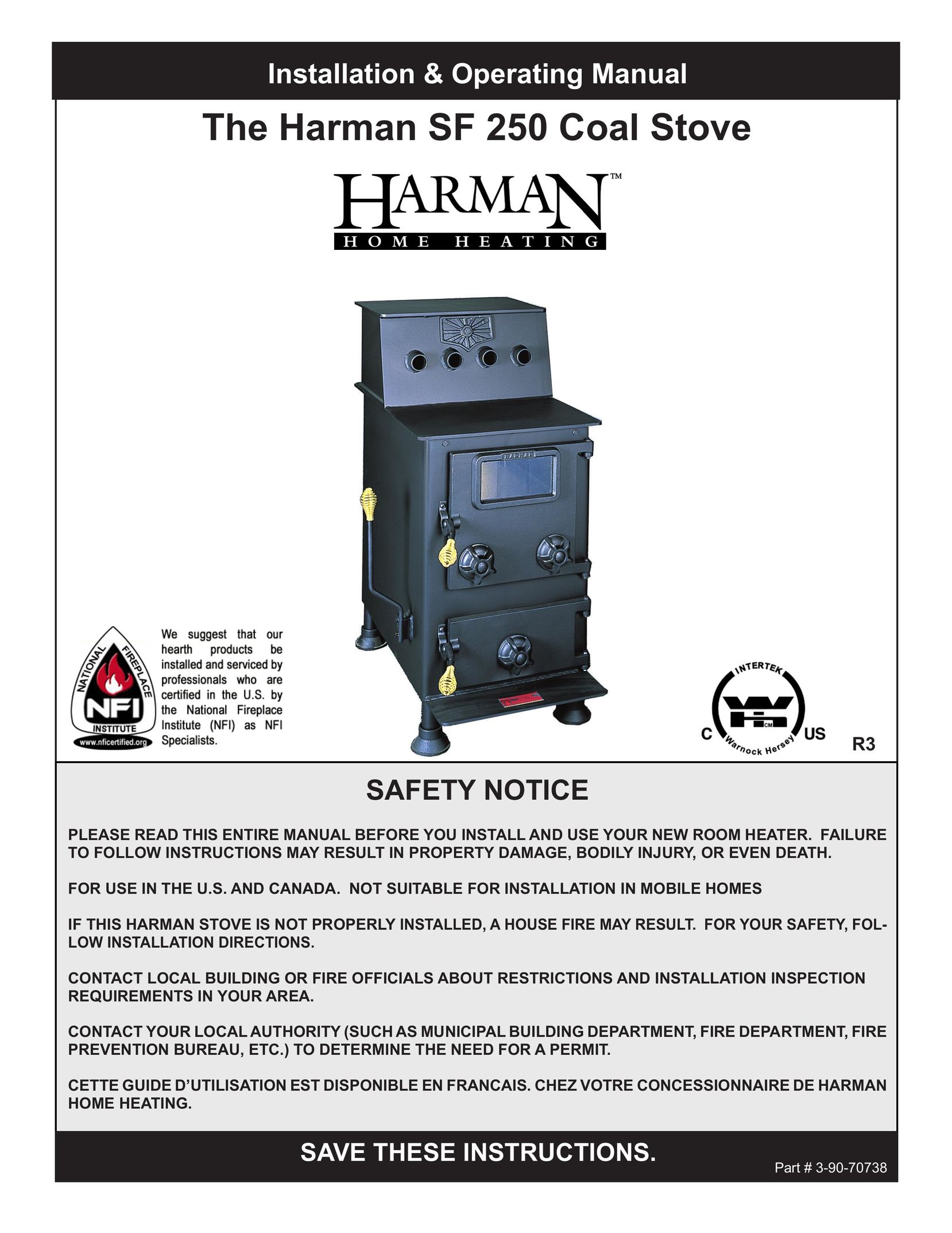 Harman Stove Company SF 250 Stove User Manual