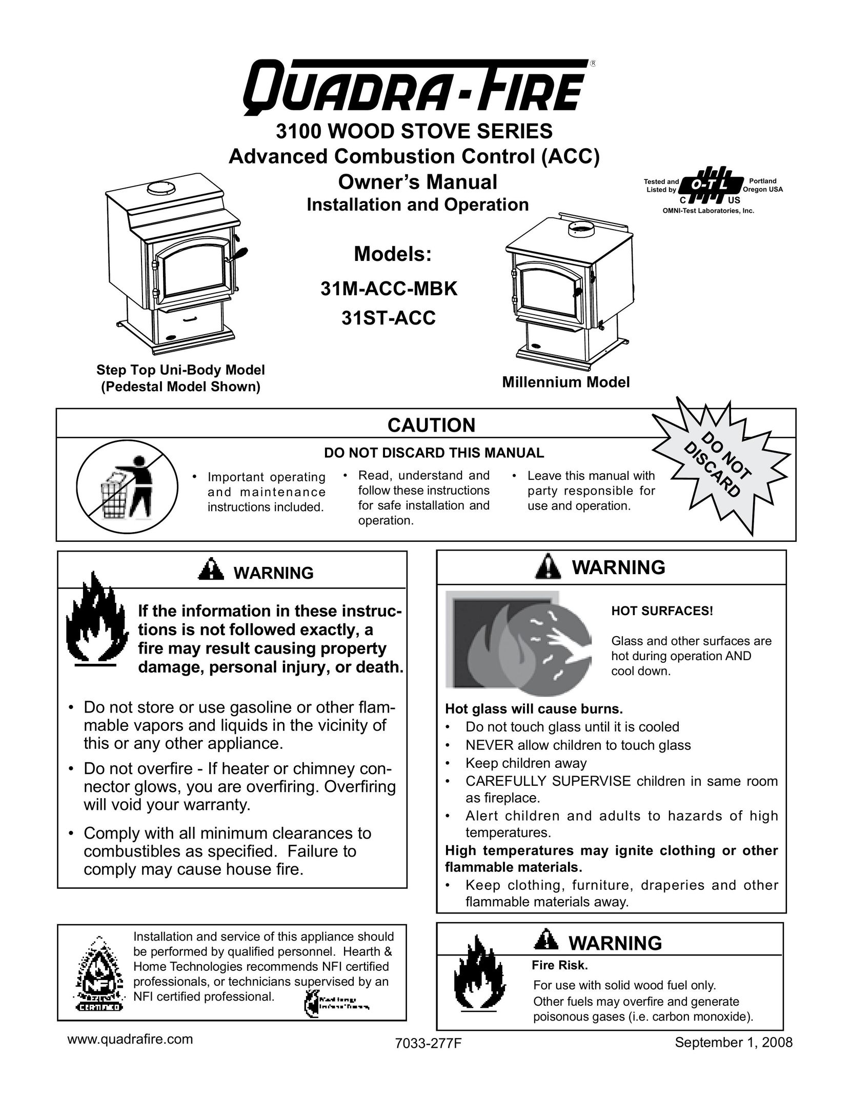 Hearth and Home Technologies 31M-ACC-MBK Stove User Manual