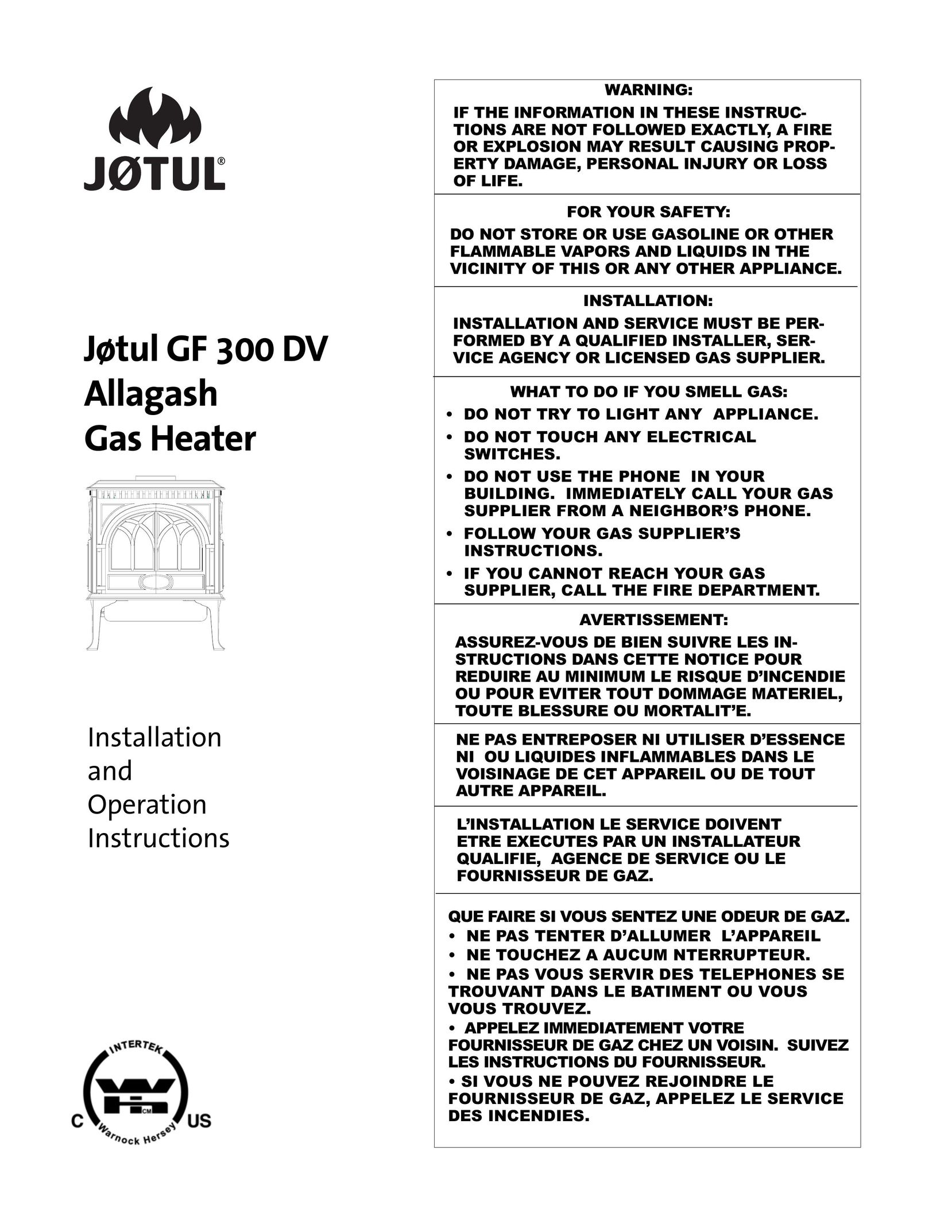 Jotul GF300 DV Stove User Manual