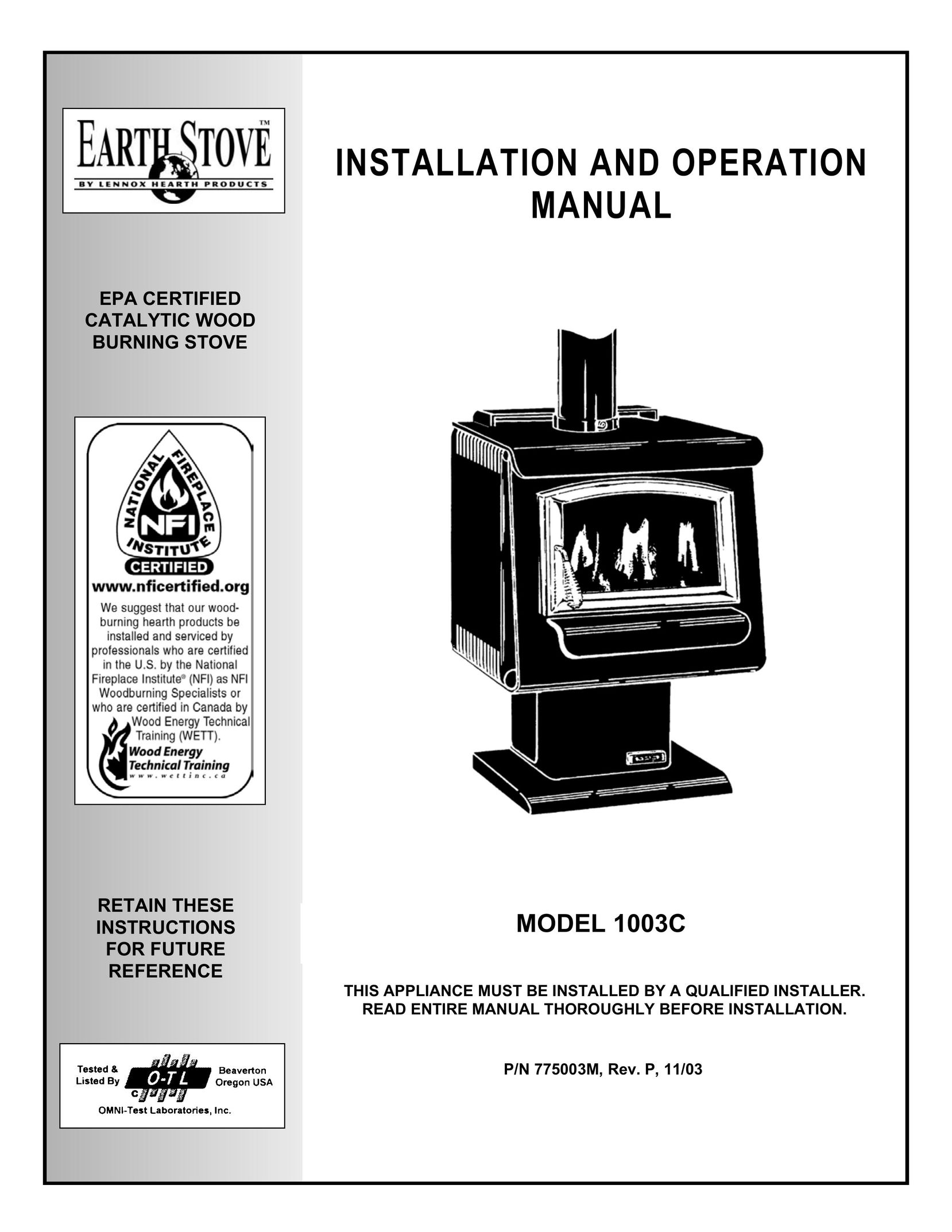 Lennox Hearth 1003C Stove User Manual