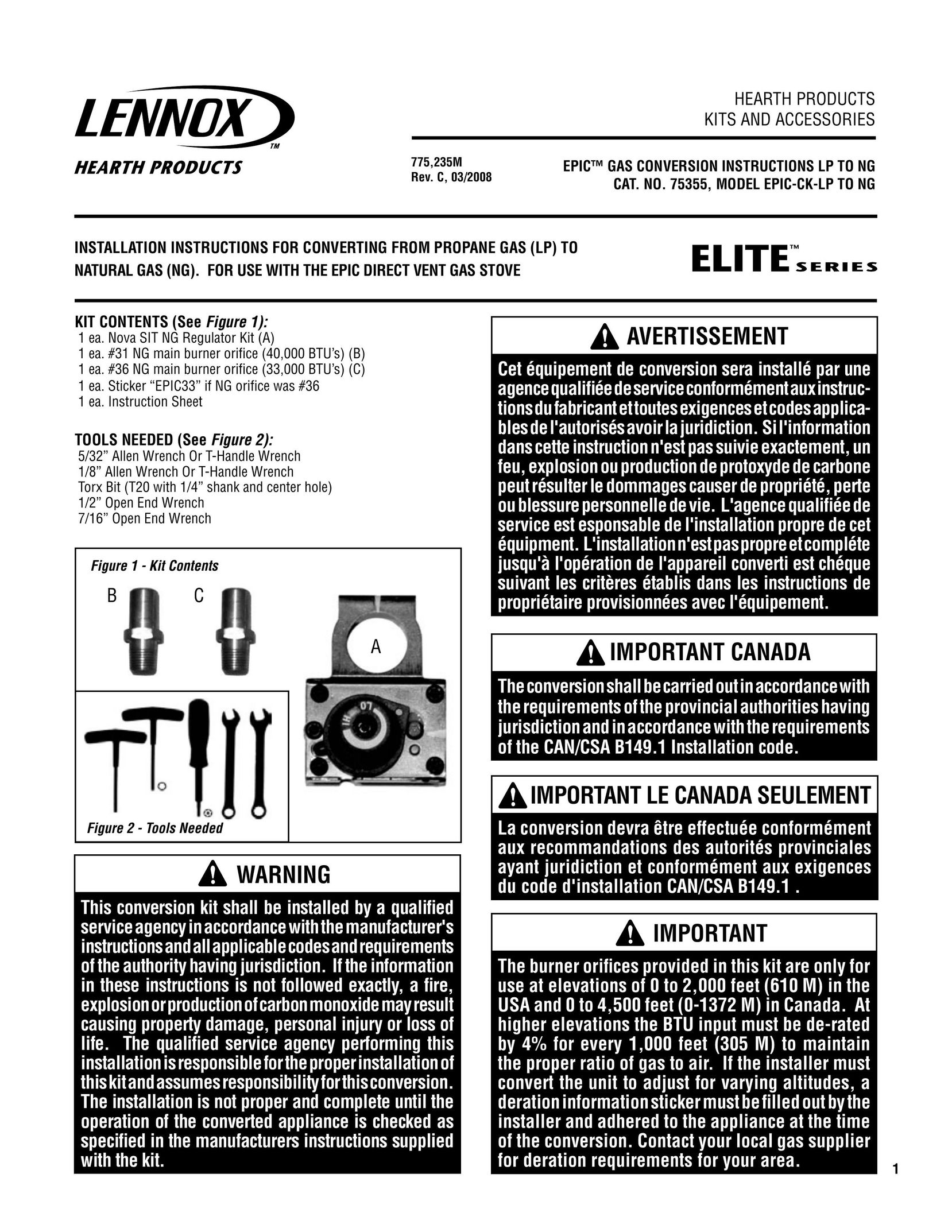 Lennox Hearth EPIC-CK-LP Stove User Manual