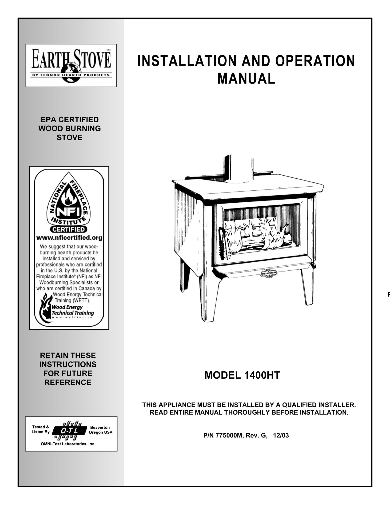 LG Electronics 1400HT Stove User Manual