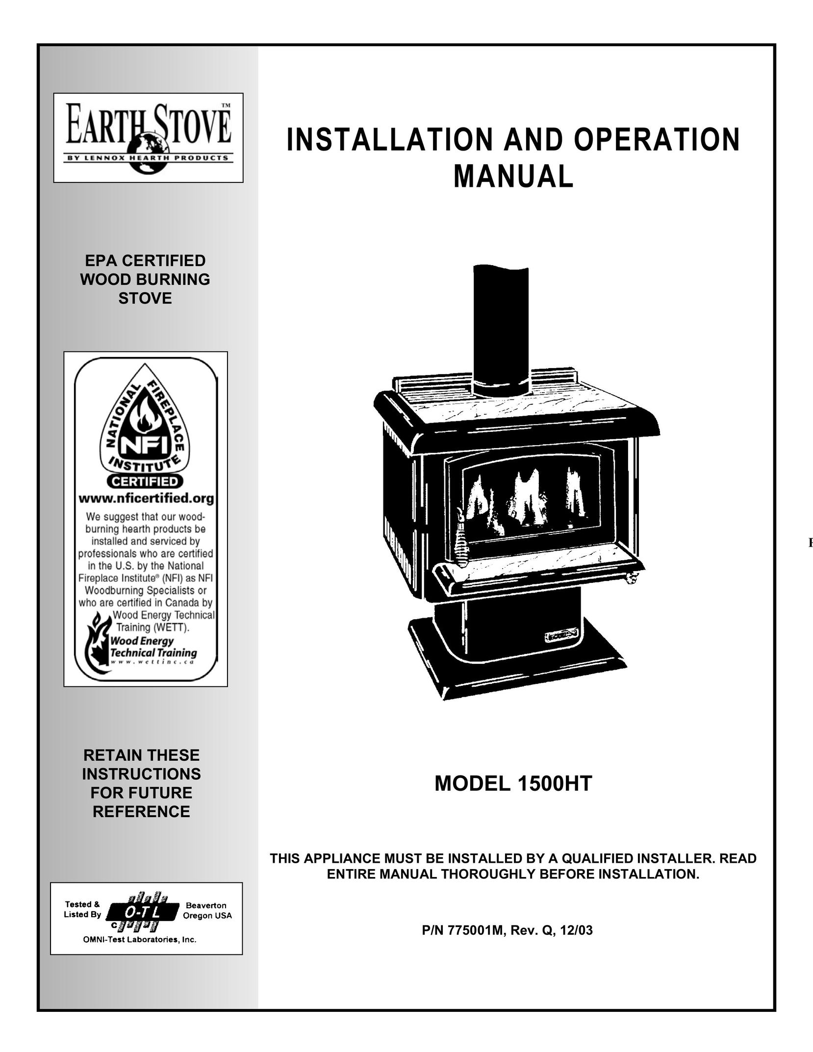 Milwaukee 1500HT Stove User Manual