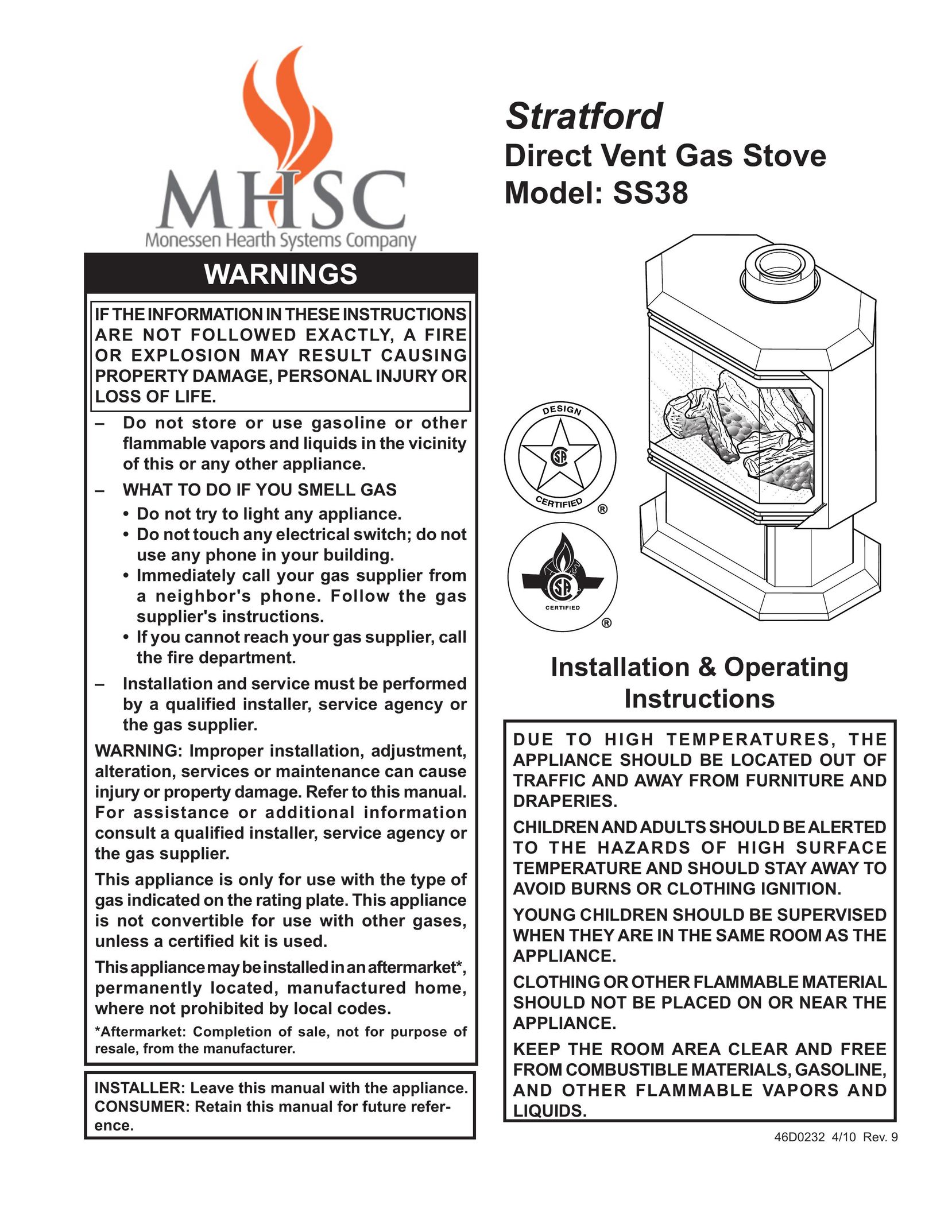 Monessen Hearth SS38 Stove User Manual