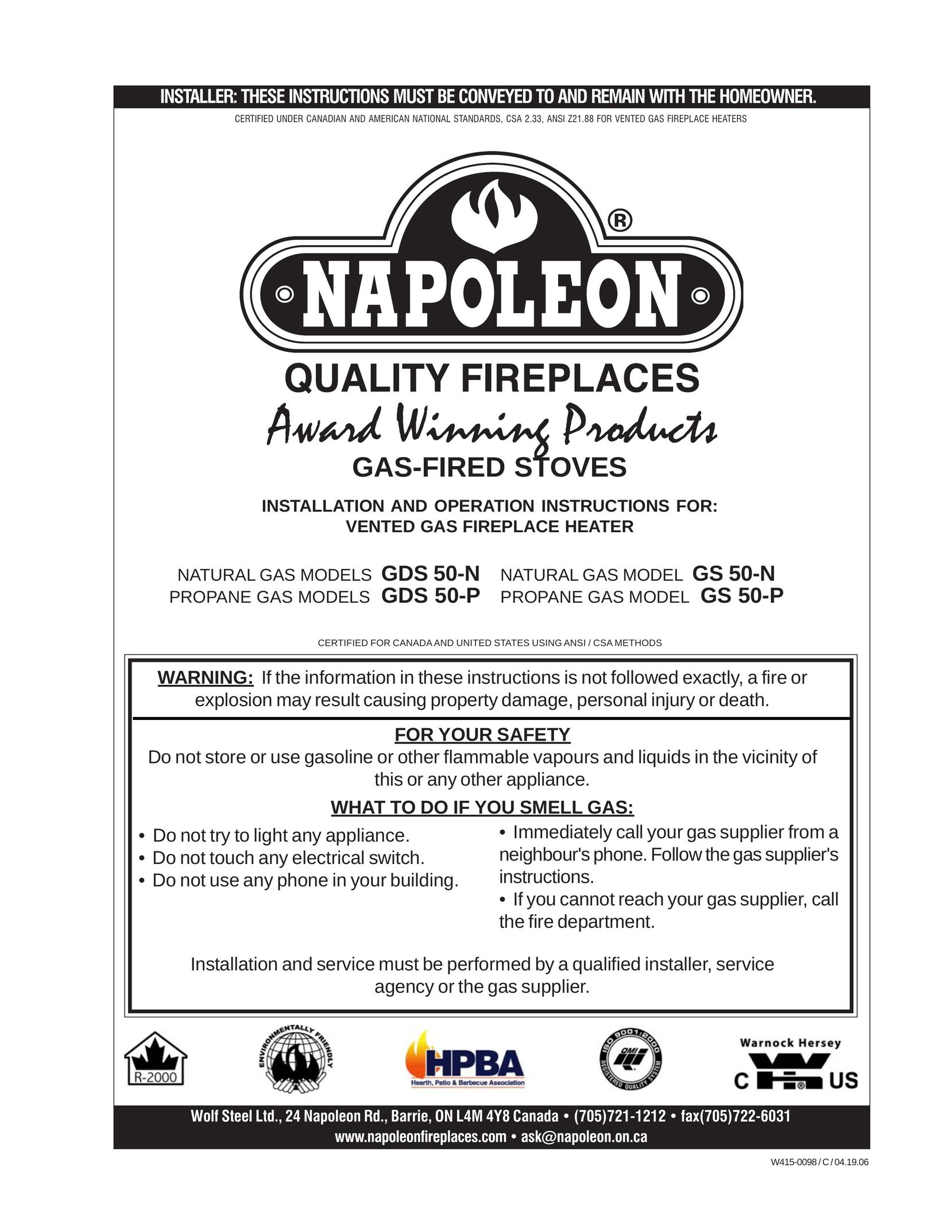 Napoleon Fireplaces GDS 50-P Stove User Manual