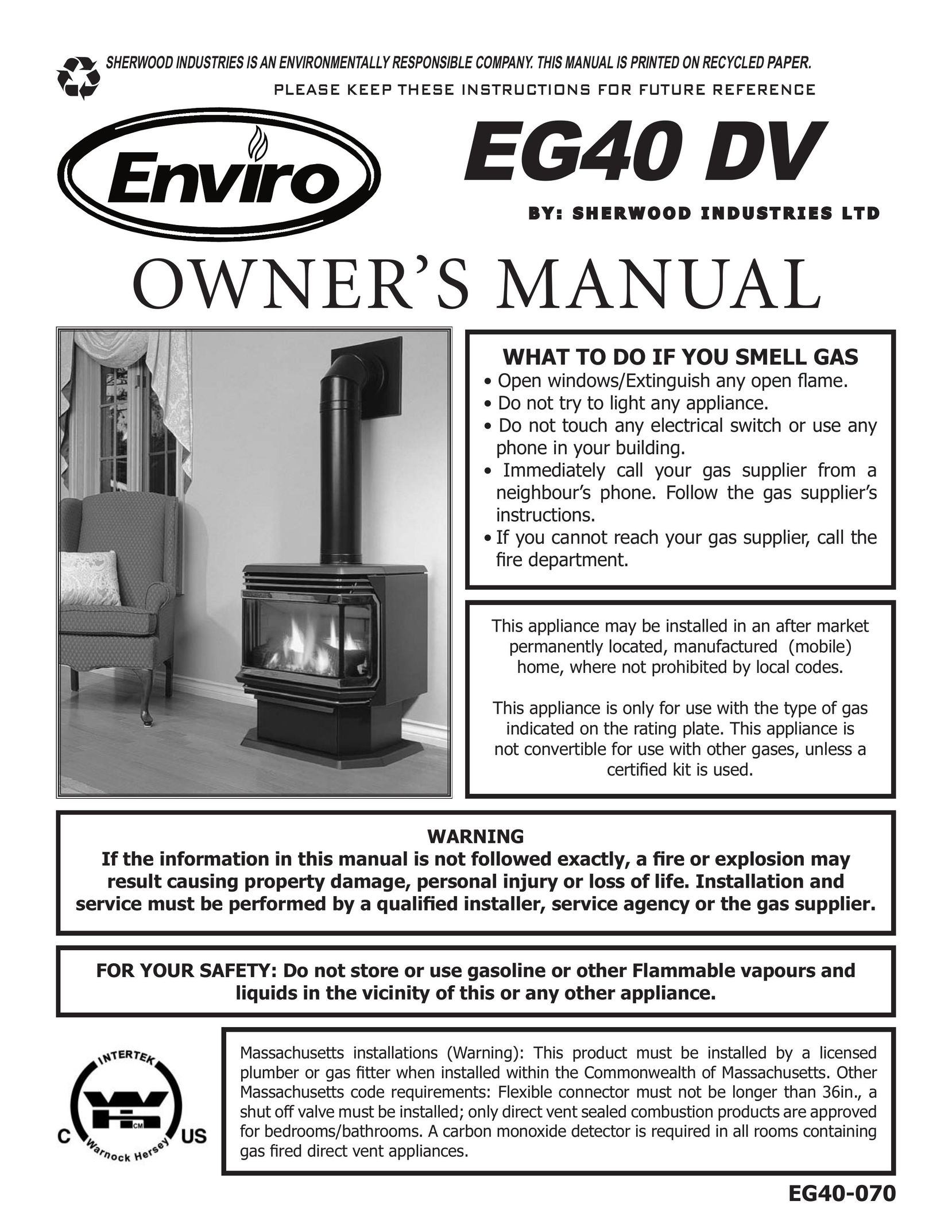 Sherwood EG40 DV Stove User Manual