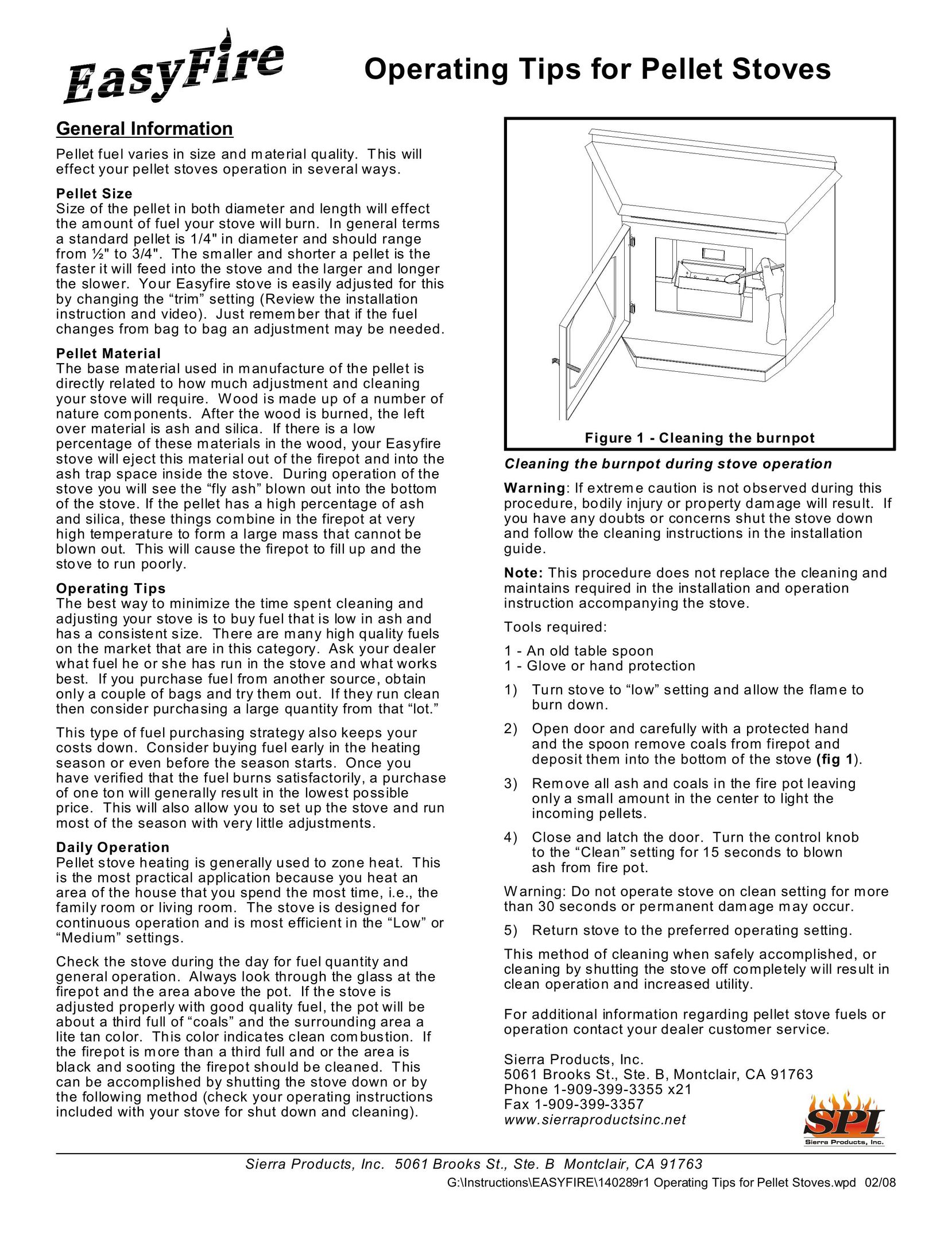 Sierra Products Pellet Stoves Stove User Manual