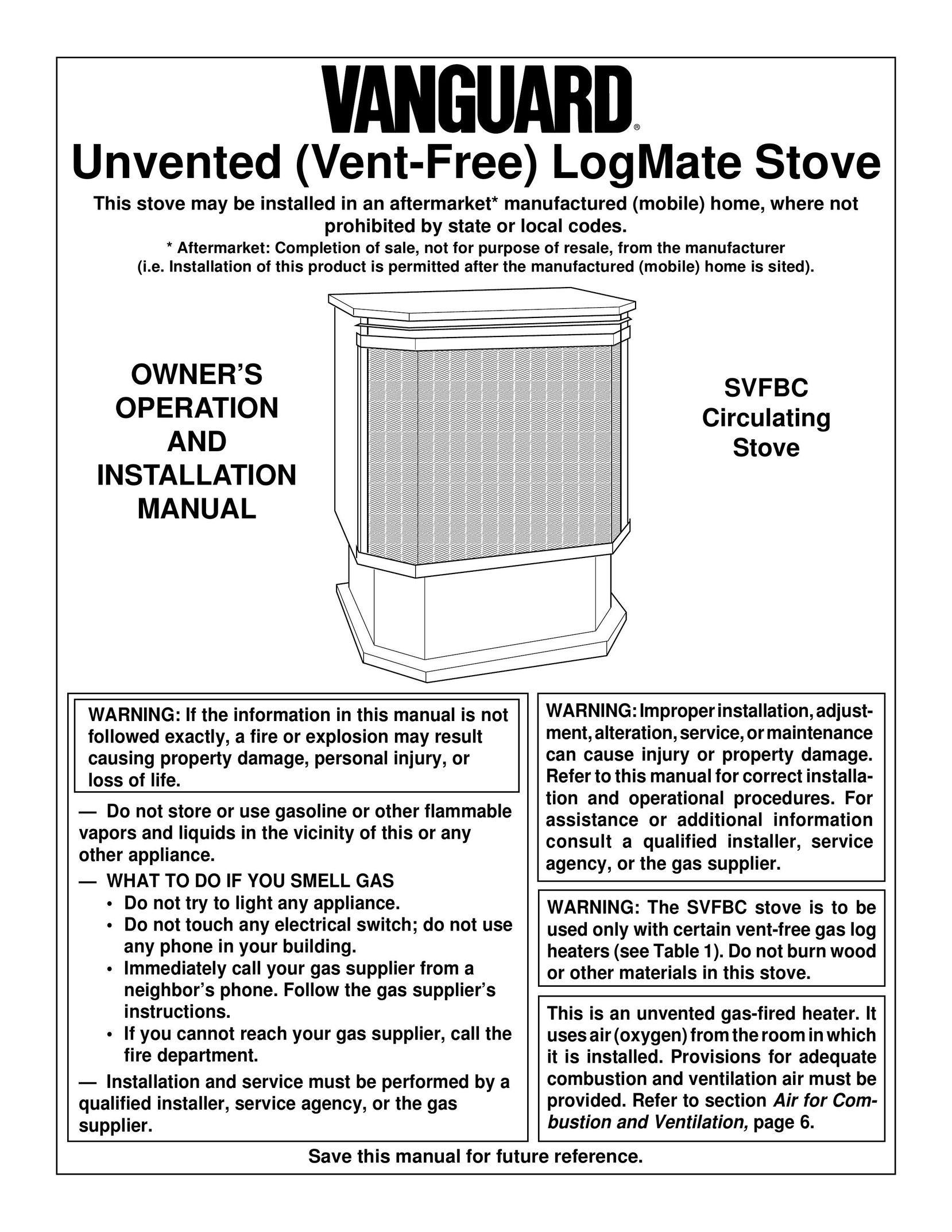Vanguard Managed Solutions SVFBC Stove User Manual