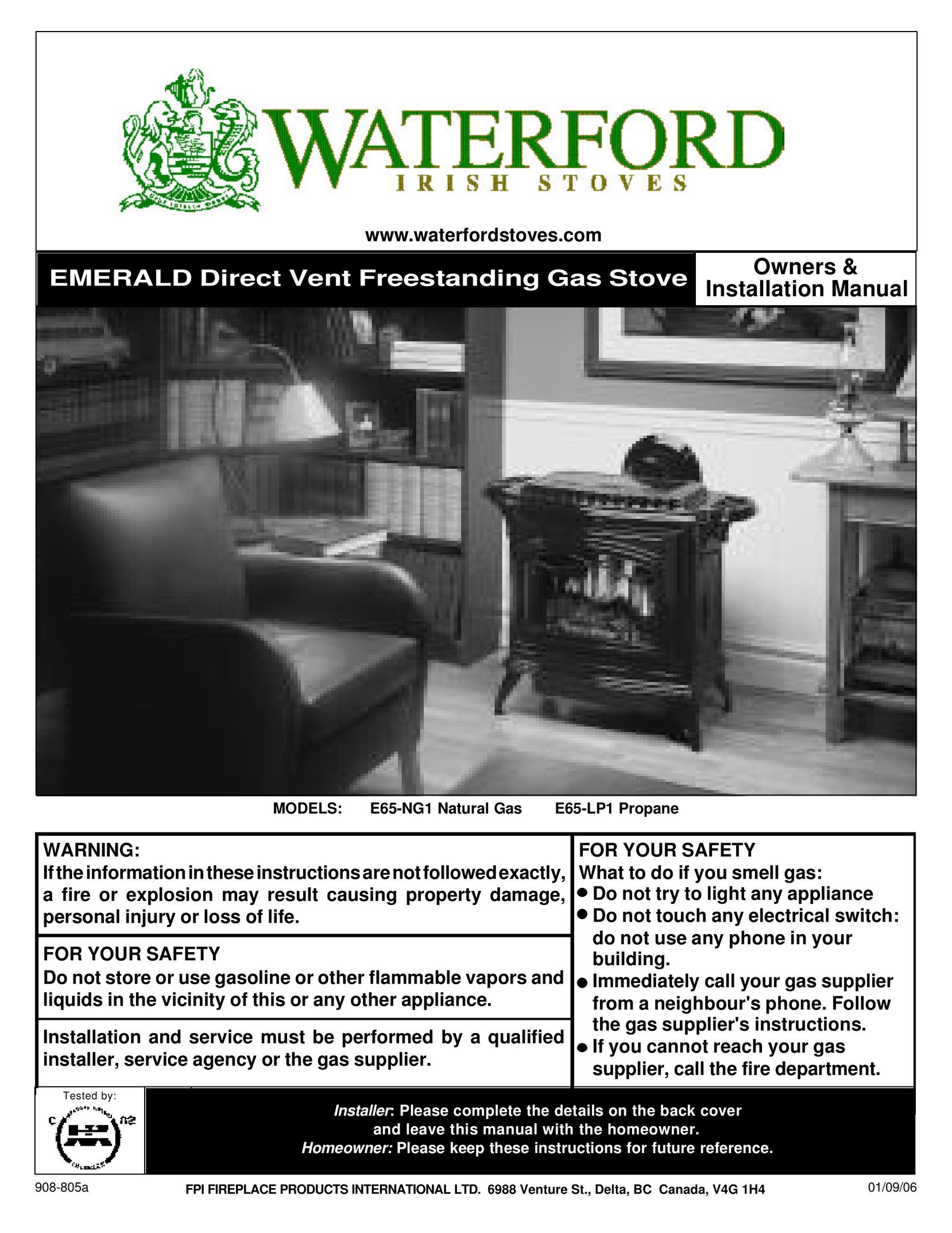 Waterford Appliances E65-NG1 Stove User Manual