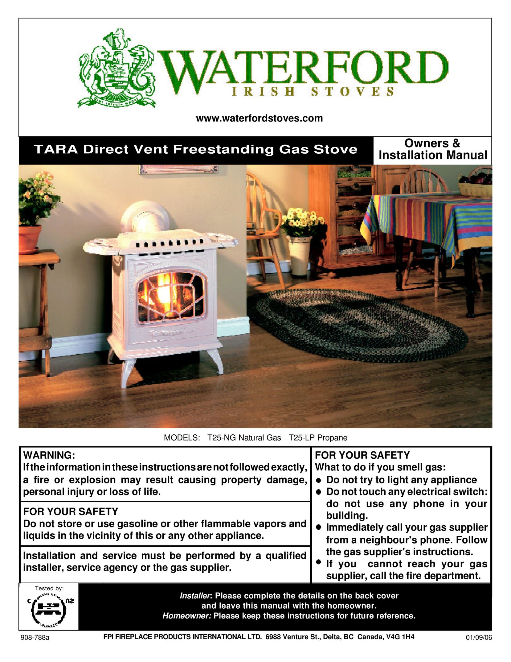 Waterford Appliances T25-LP Stove User Manual