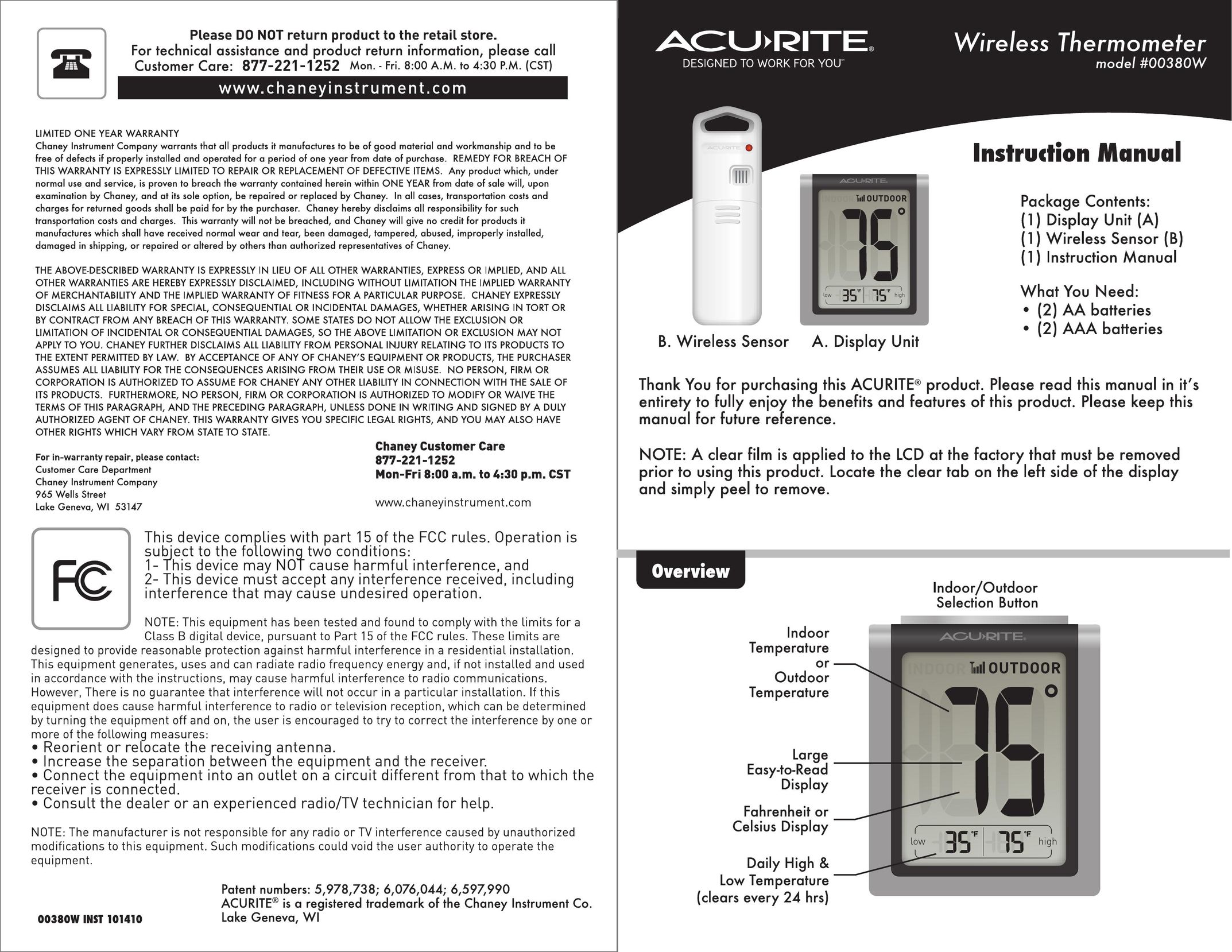 Acu-Rite 00380W Thermostat User Manual