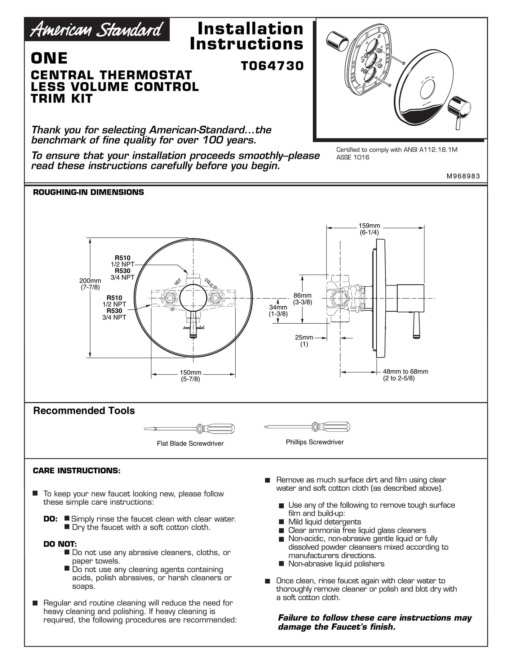 American Standard M968983 Thermostat User Manual