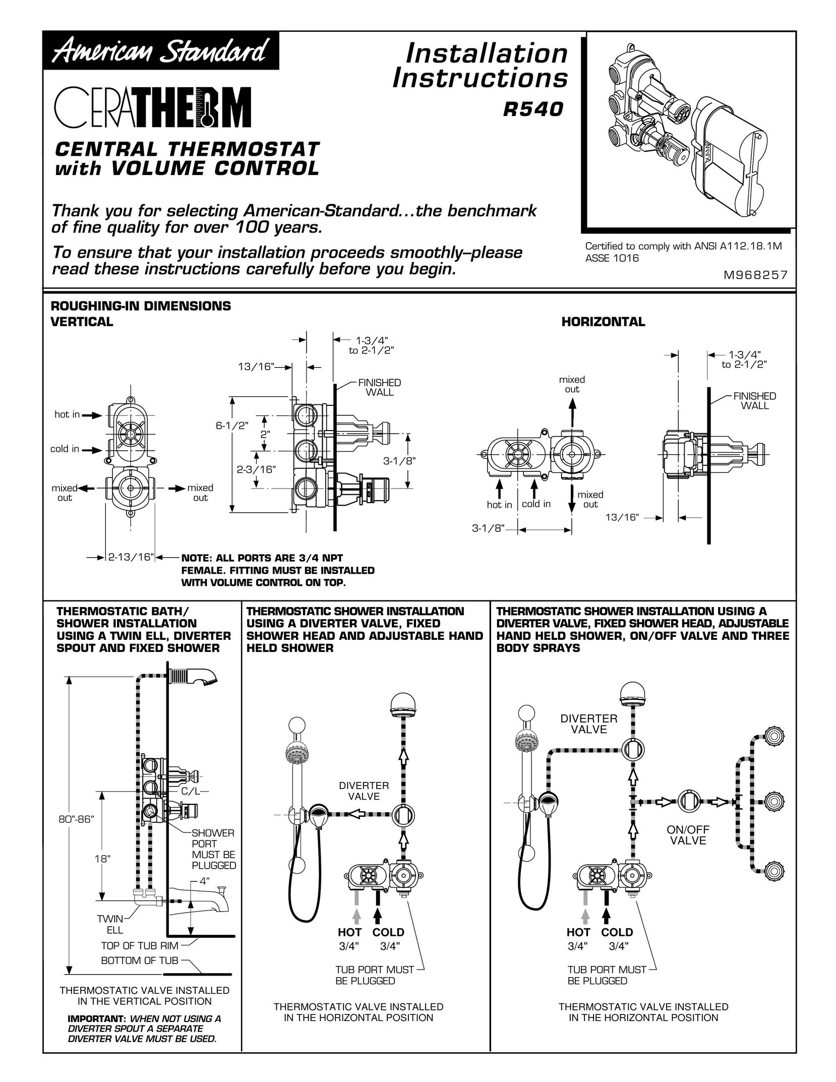 American Standard R540 Thermostat User Manual