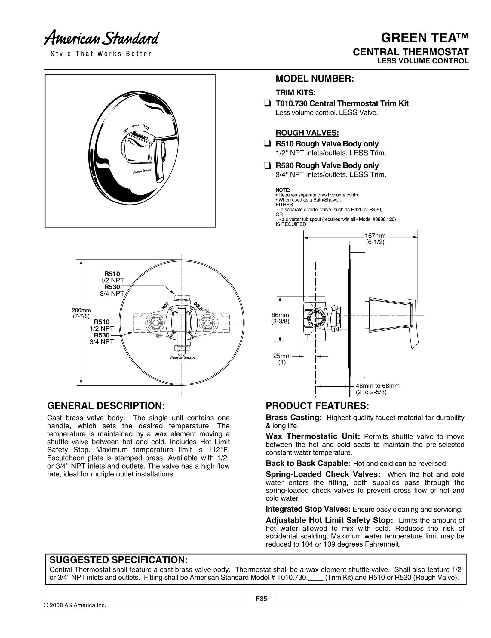American Standard T010.730 Thermostat User Manual