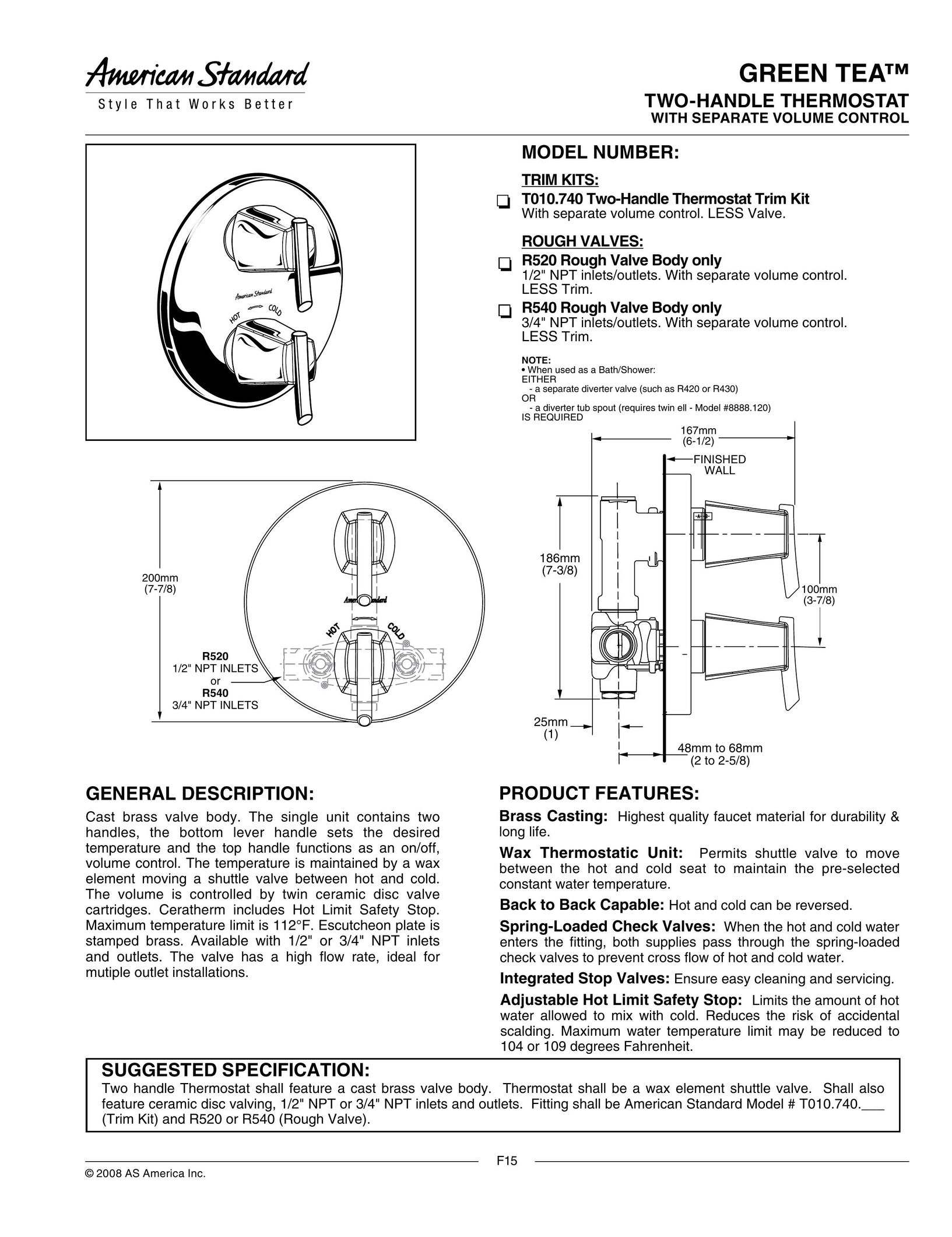American Standard T010.740 Thermostat User Manual