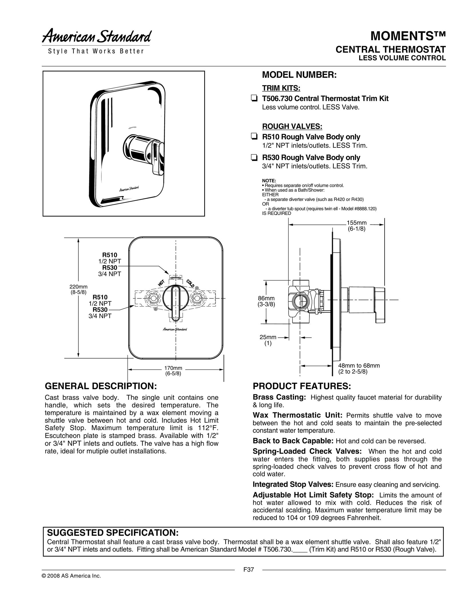 American Standard T506.730 Thermostat User Manual