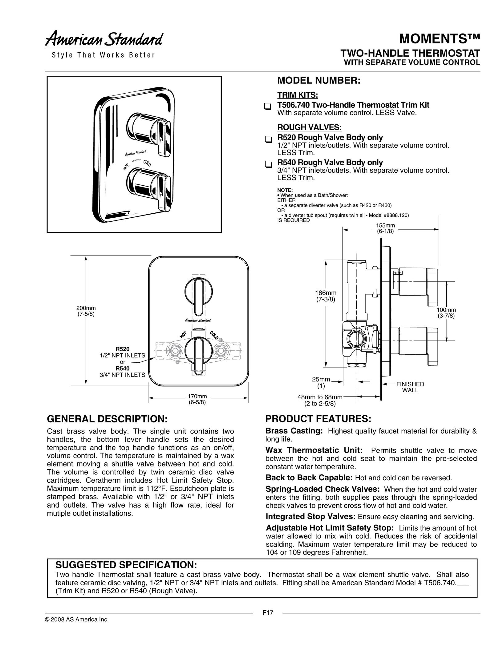 American Standard T506.740 Thermostat User Manual