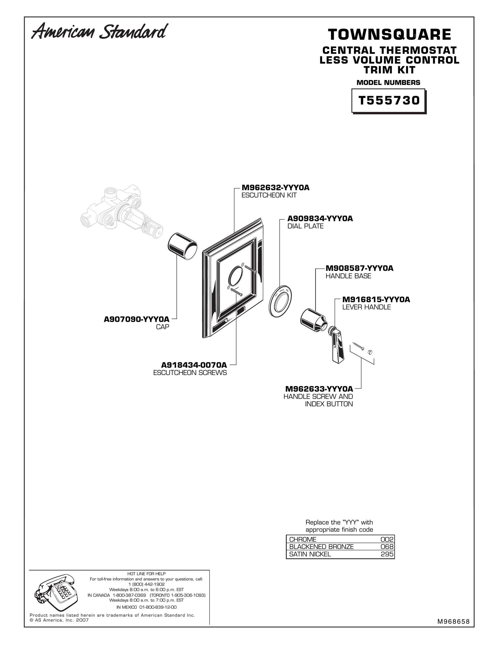 American Standard T555730 Thermostat User Manual