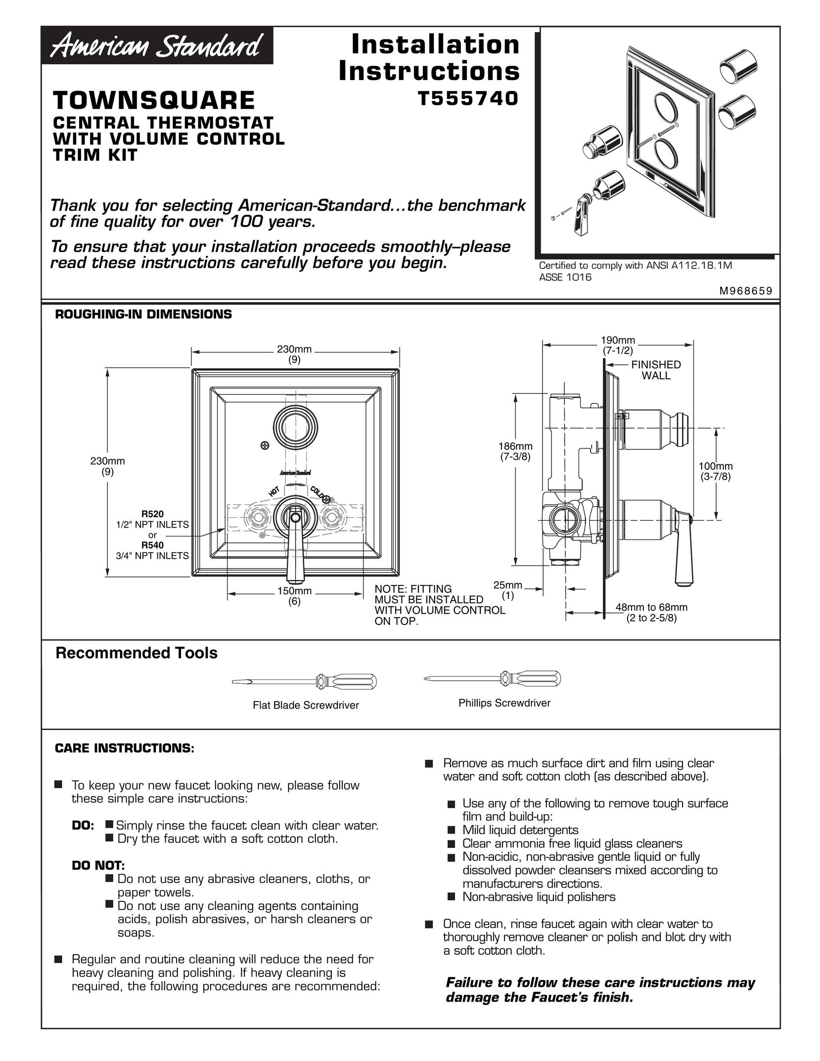 American Standard T555740 Thermostat User Manual