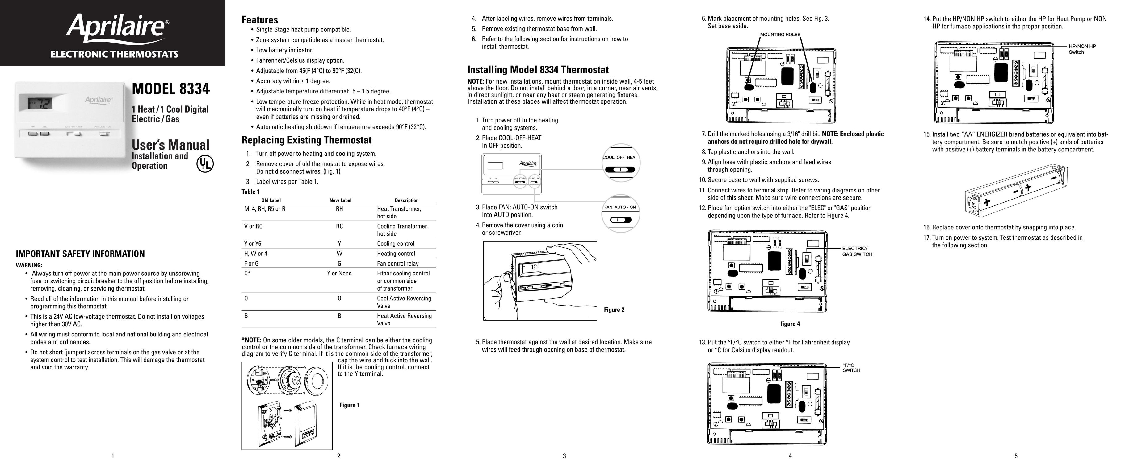 Aprilaire 8334 Thermostat User Manual