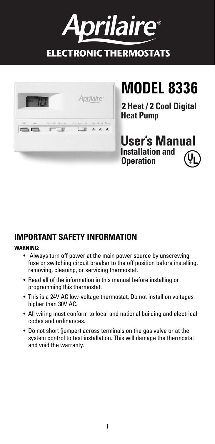 Aprilaire 8336 Thermostat User Manual