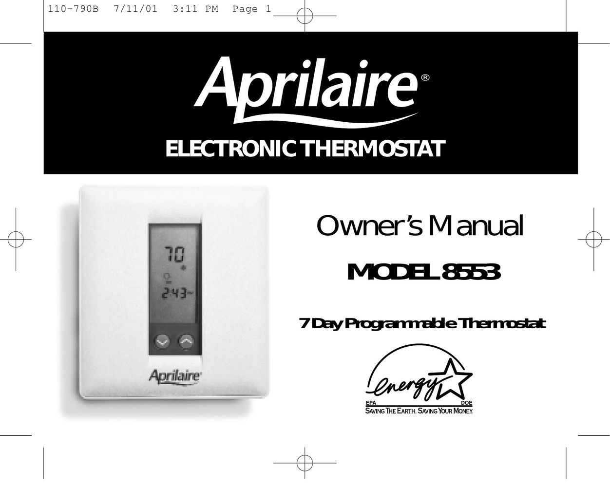 Aprilaire 8553 Thermostat User Manual