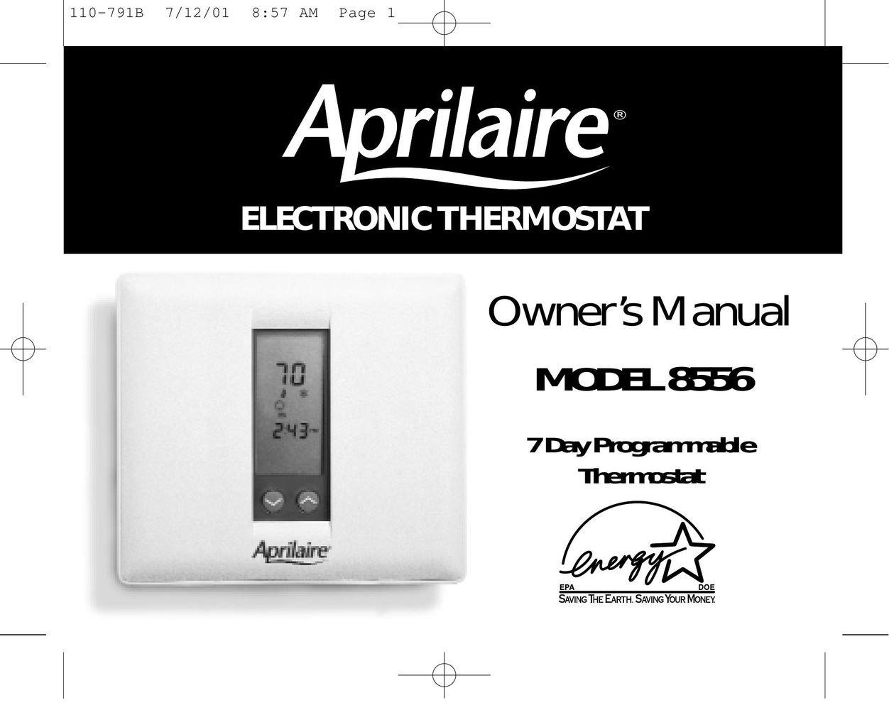 Aprilaire 8556 Thermostat User Manual