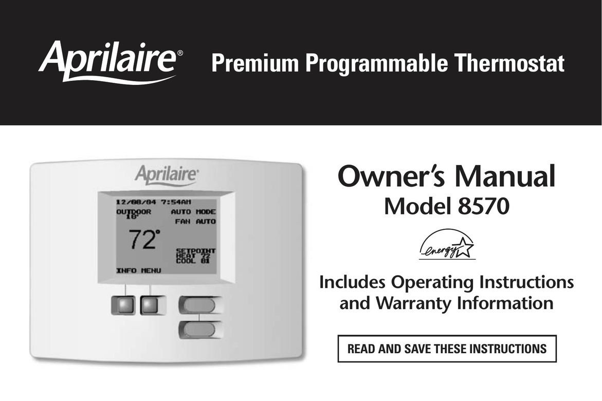 Aprilaire 8570 Thermostat User Manual