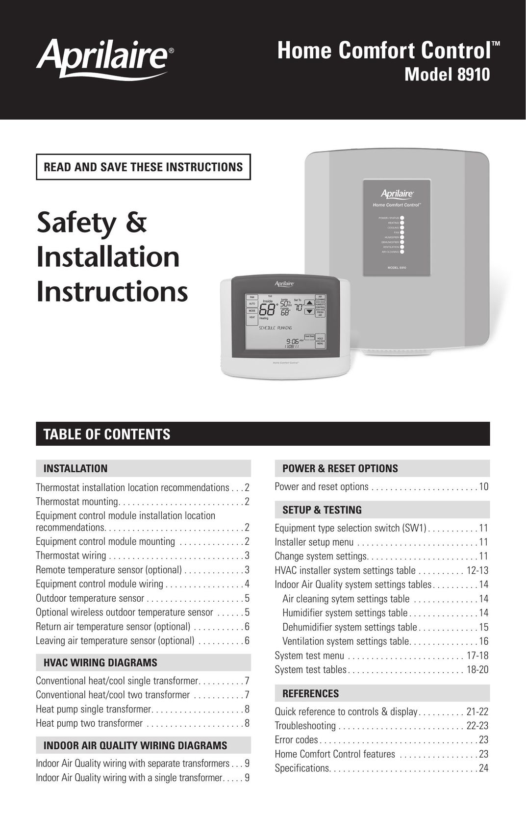 Aprilaire 8910 Thermostat User Manual