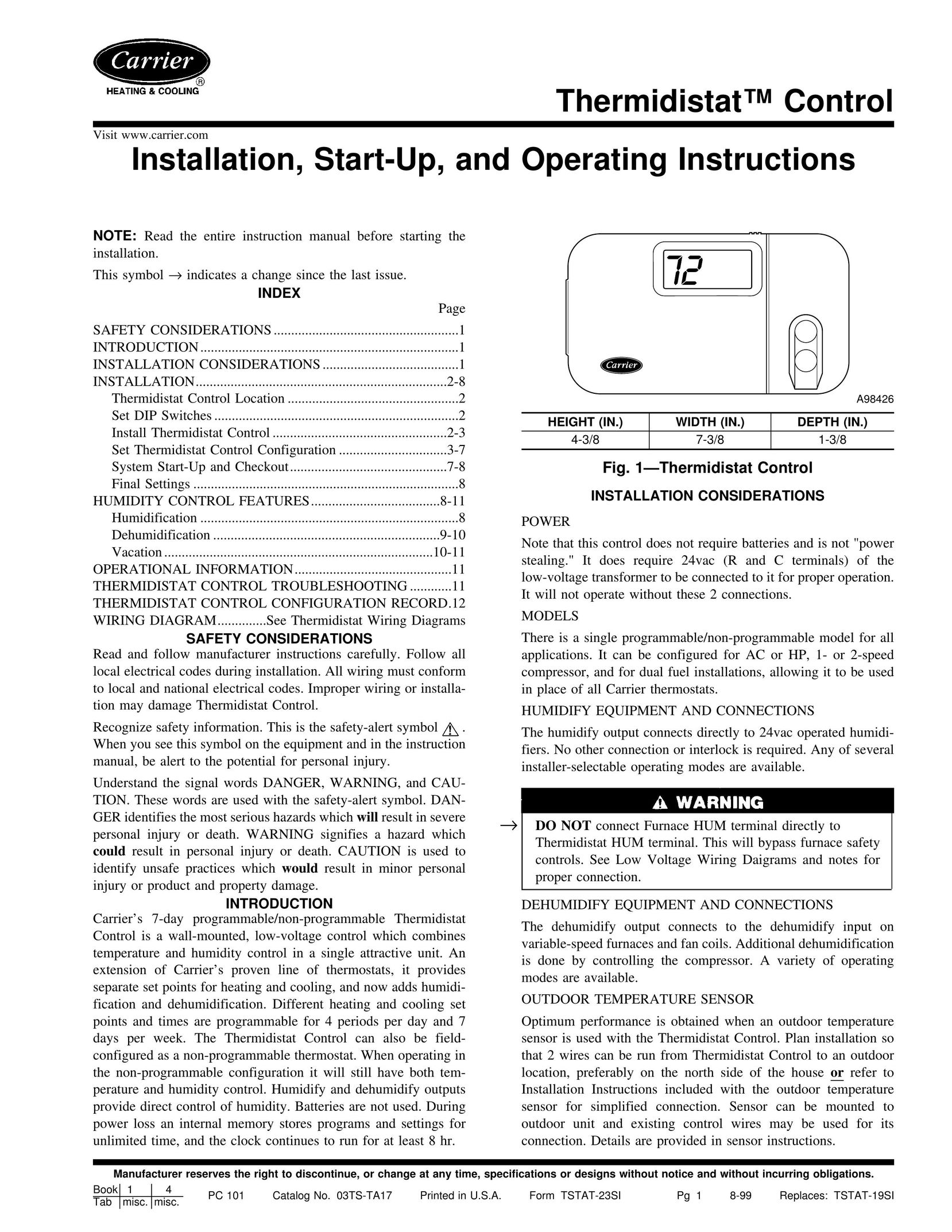 Carrier Access Thermidistat Thermostat User Manual