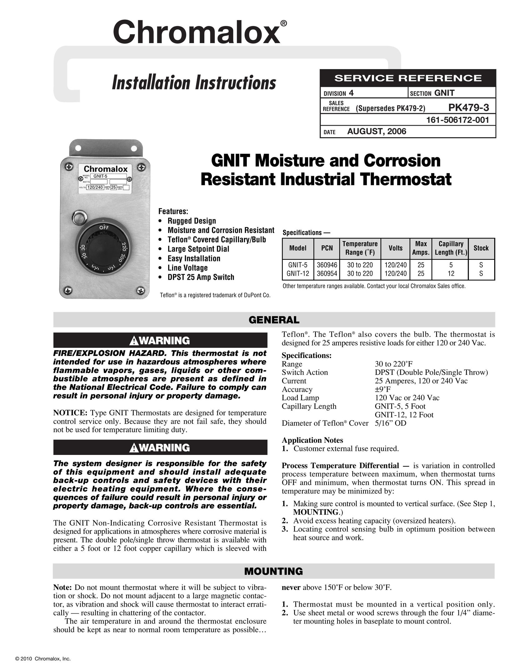 Chromalox GNIT-5 Thermostat User Manual