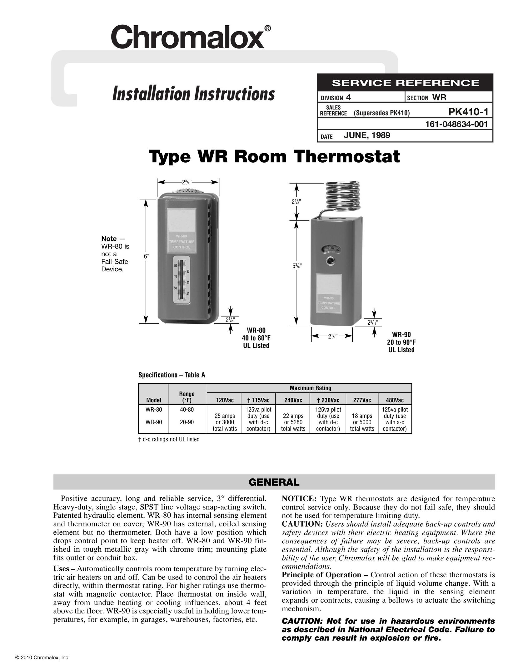 Chromalox PK410-1 Thermostat User Manual