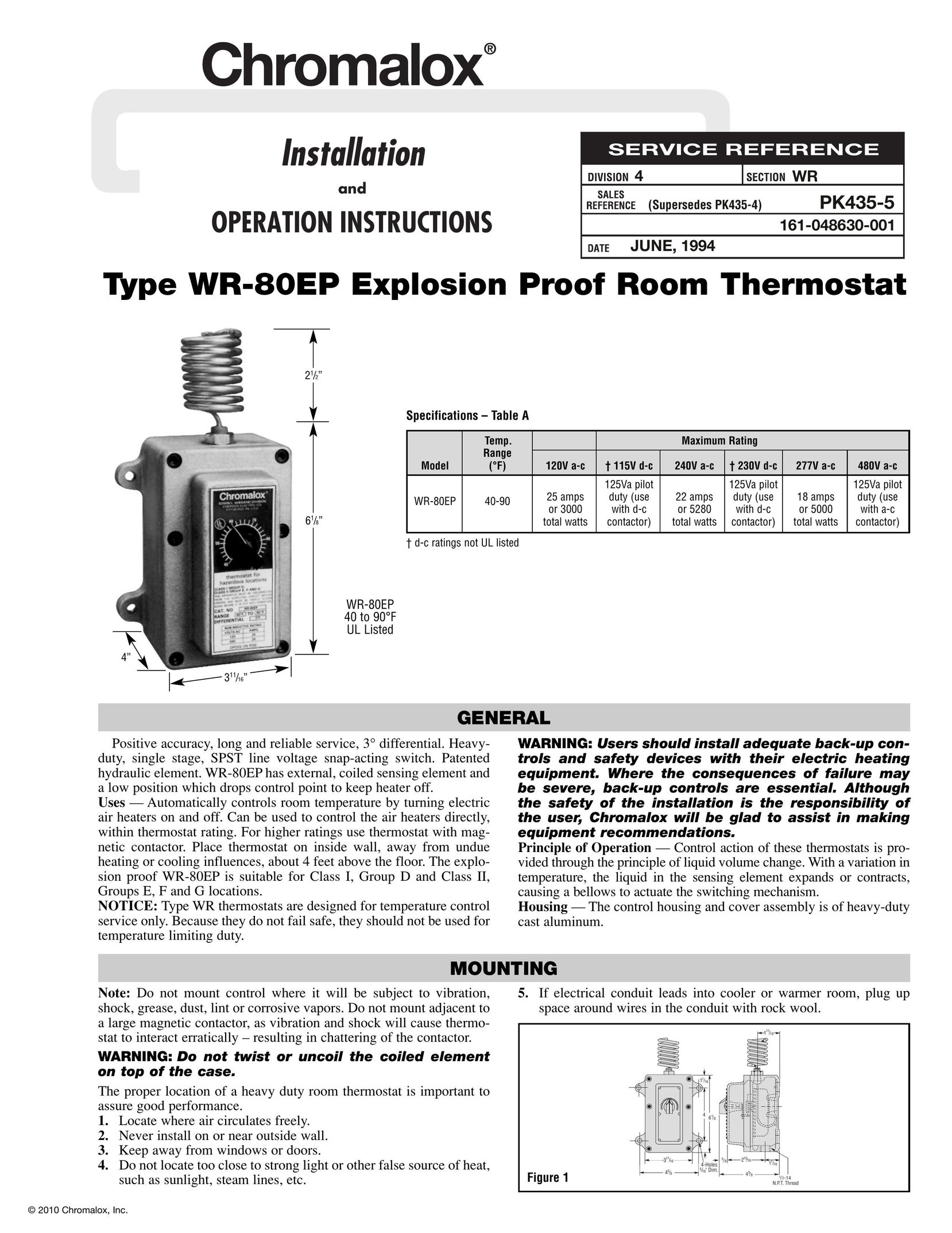 Chromalox WR-80EP Thermostat User Manual