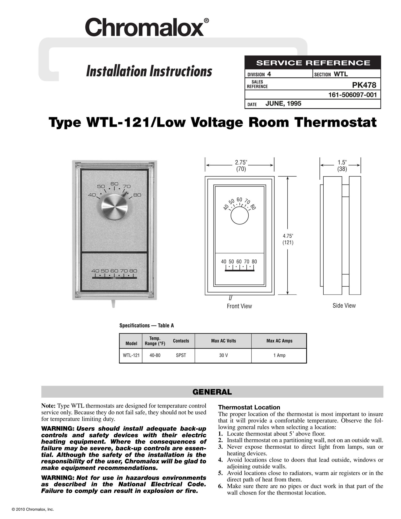 Chromalox WTL-121 Thermostat User Manual